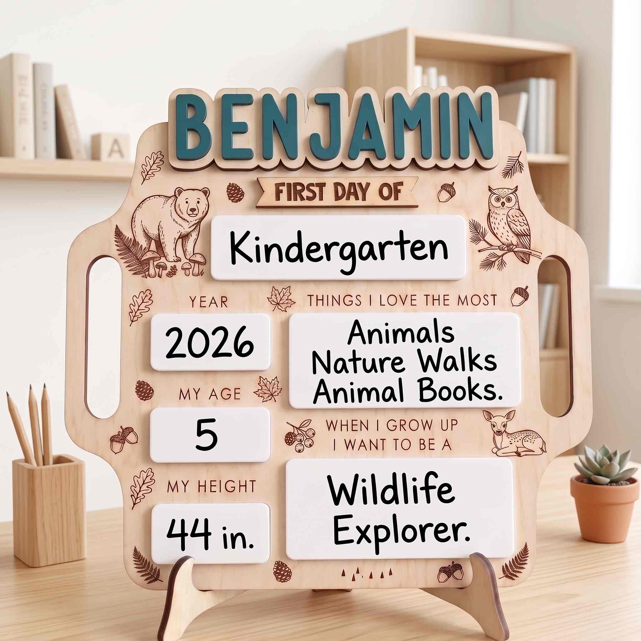 Personalized Forest Animals School Board, Reusable Dry Erase Board, Back to School Sign