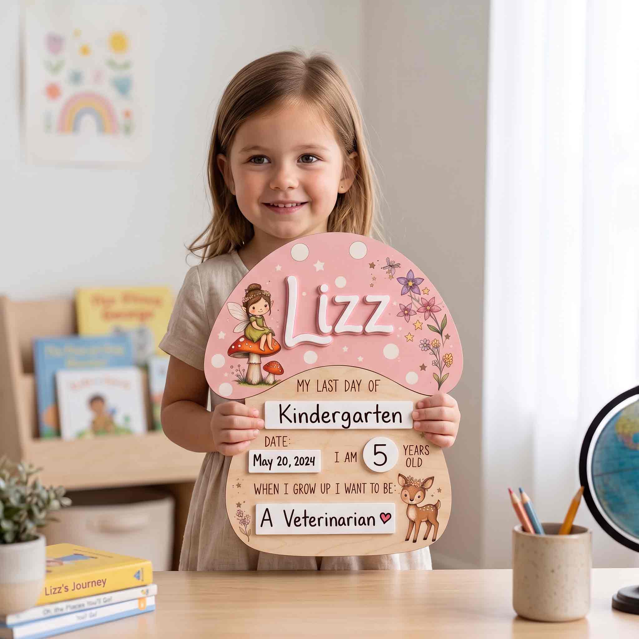 Personalized Fairy Mushroom First Day School Board, Reusable Dry Erase Board, Back to School Sign