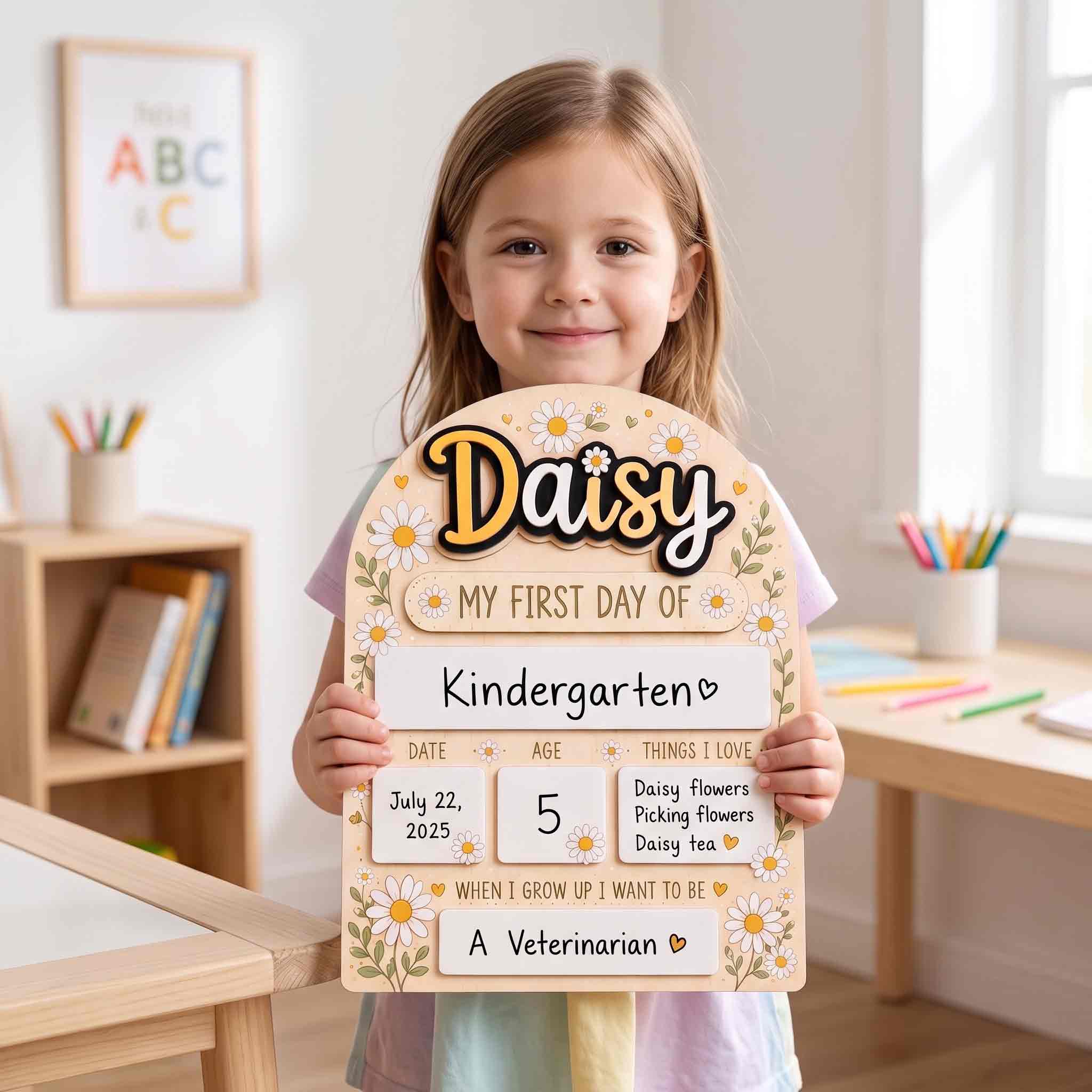 Personalized Daisy Flowers Theme First & Last Day School Sign, Reusable Dry Erase Board, Back to School Sign