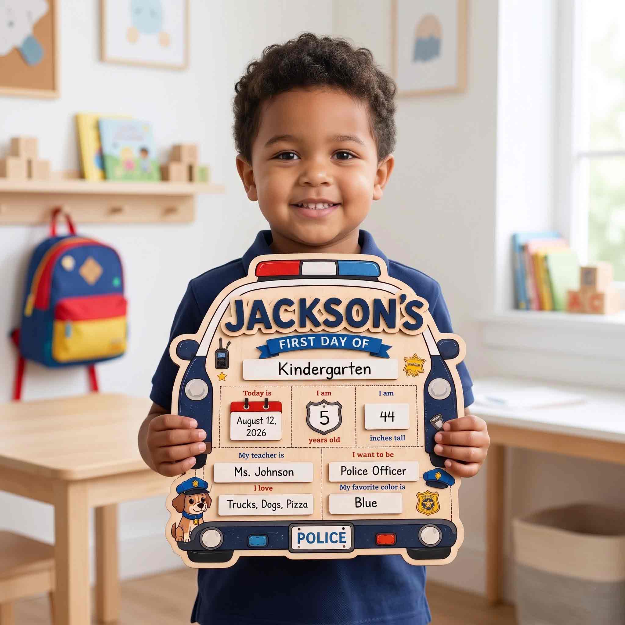 Personalized Police Car Theme First & Last Day School Sign, Reusable Dry Erase Board, Back to School Sign