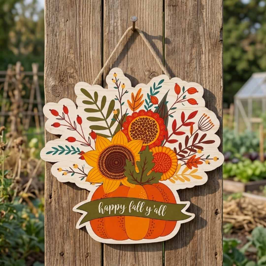 Fall Porch Decor, Pumpkins Vase Hello Fall Wooden Fall Door Hanger,  Front Door Sign, Farmhouse Fall Decor