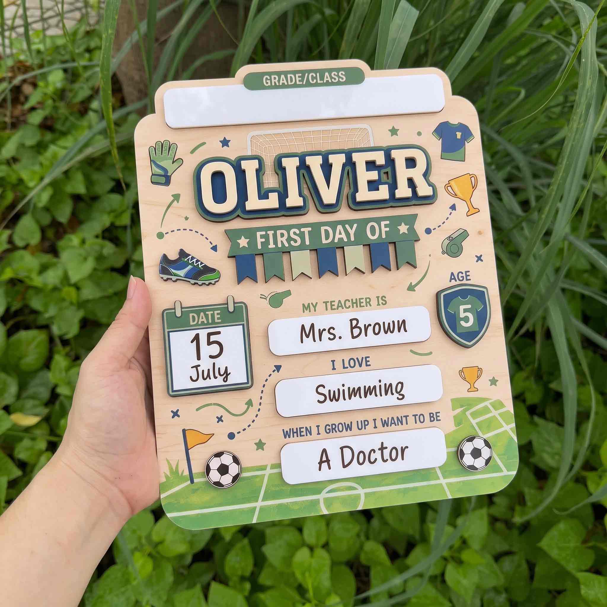 Personalized Green Soccer Theme First & Last Day School Sign, Reusable Dry Erase Board, Back to School Sign