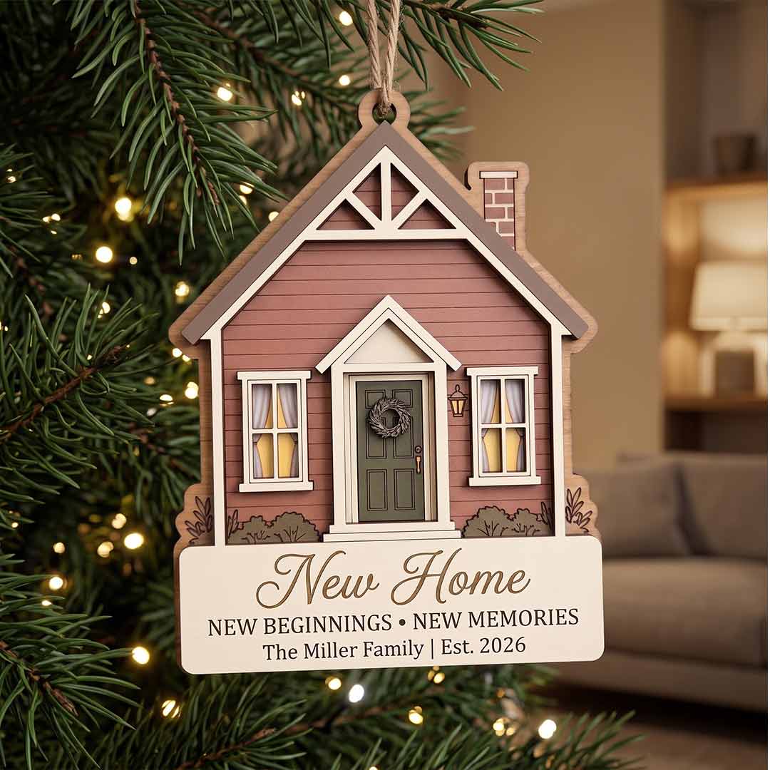 First Christmas in Our New Home Personalized New Home Custom Name Date Address Wooden Christmas Ornament