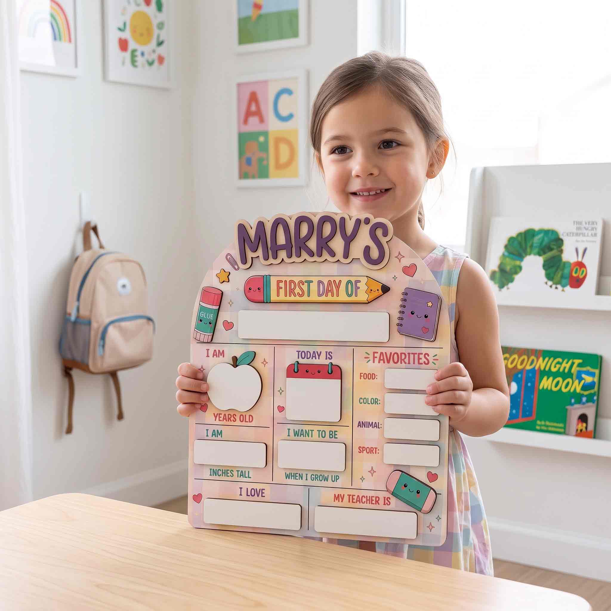 Personalized Kawaii Classroom Theme First & Last Day School Sign, Reusable Dry Erase Board, Back to School Sign