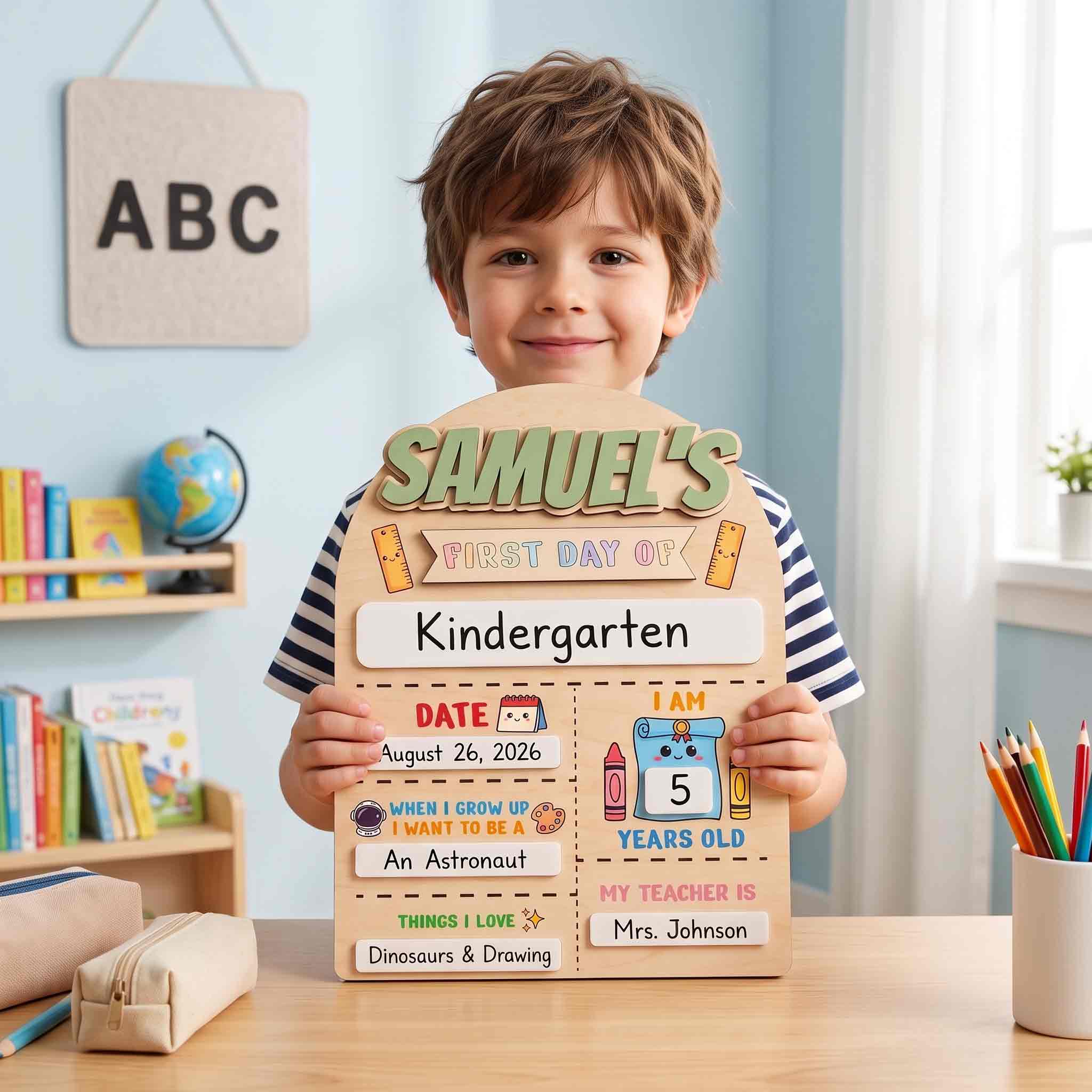 Personalized Cute Learning First & Last Day School Sign, Reusable Dry Erase Board, Back to School Sign