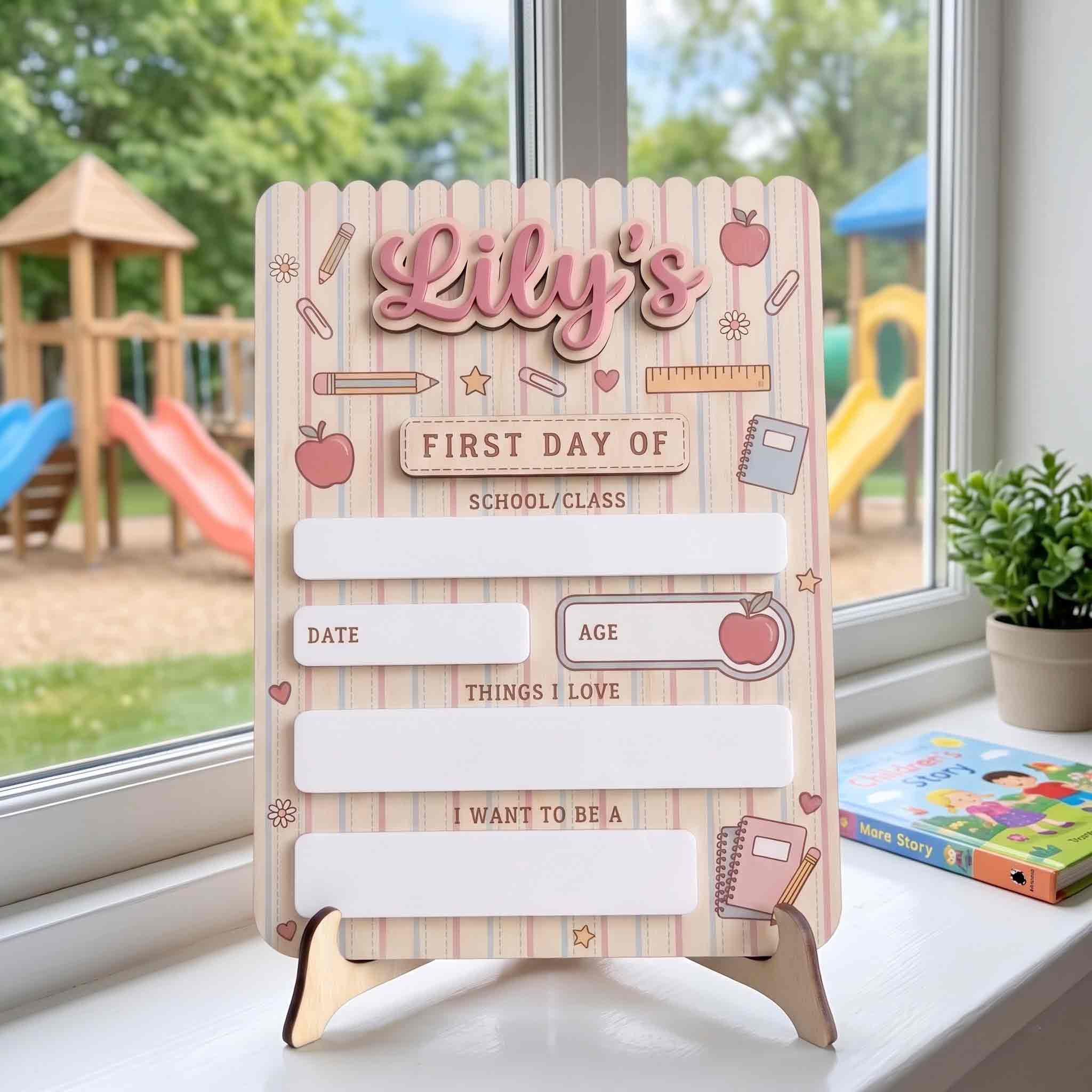 Personalized Girly Stationery First & Last Day School Sign, Reusable Dry Erase Board, Back to School Sign