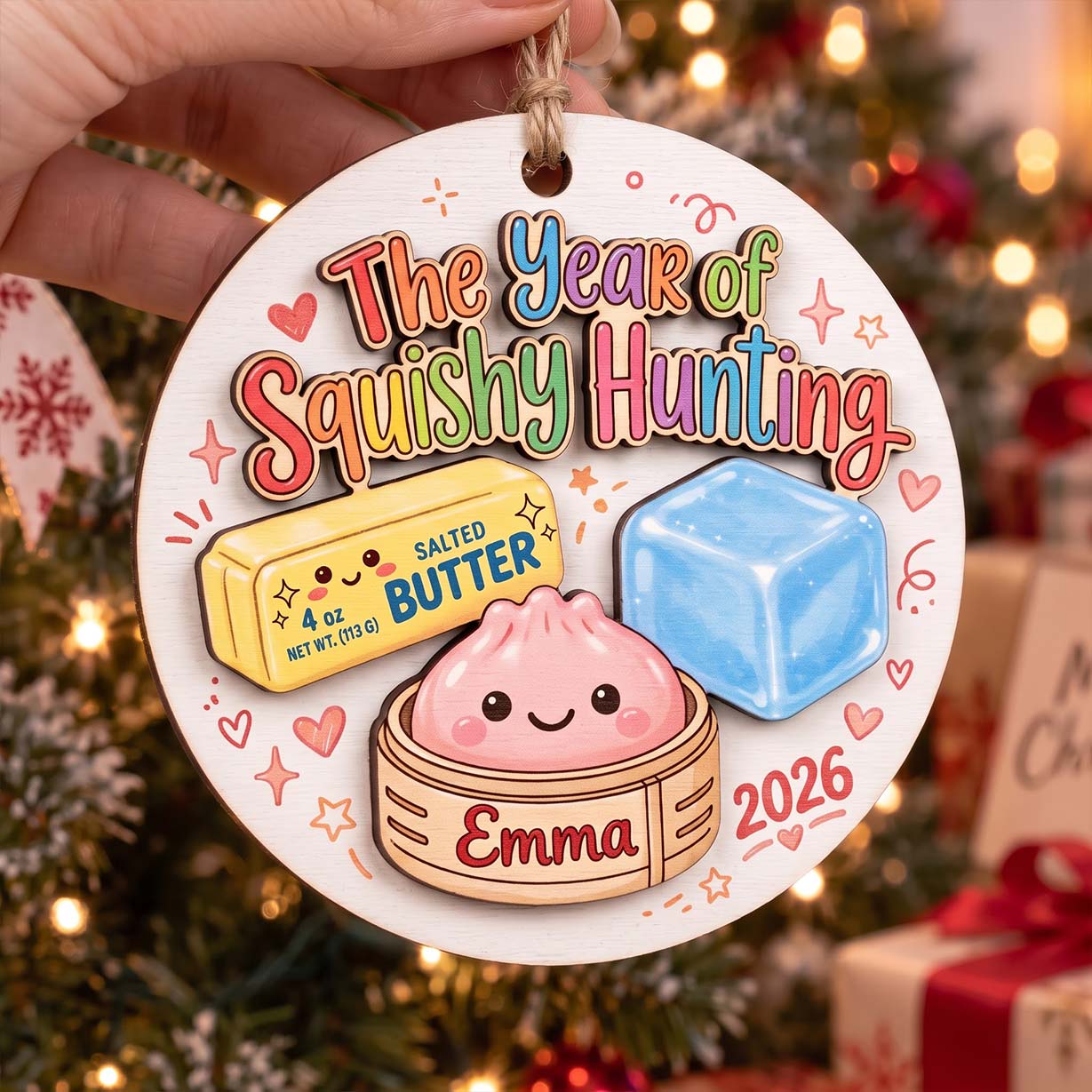 Vintage Squishy Hunting Butter Custom Name Date Wooden Ornament Cute