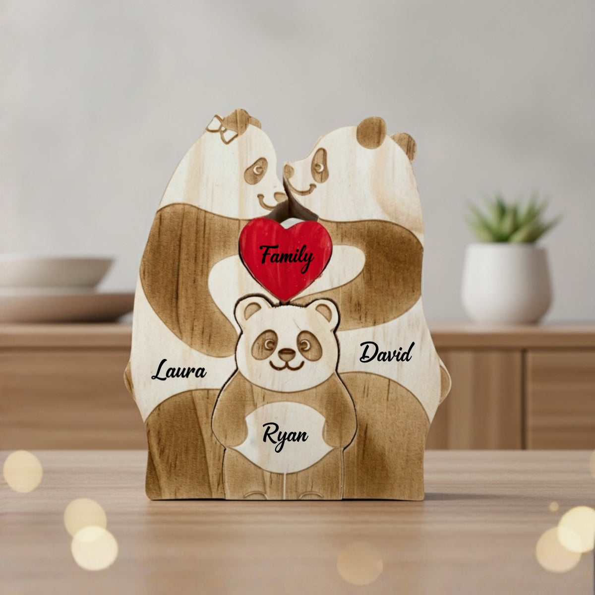 Personalized Panda Family 3 Puzzle Custom Wooden Puzzle