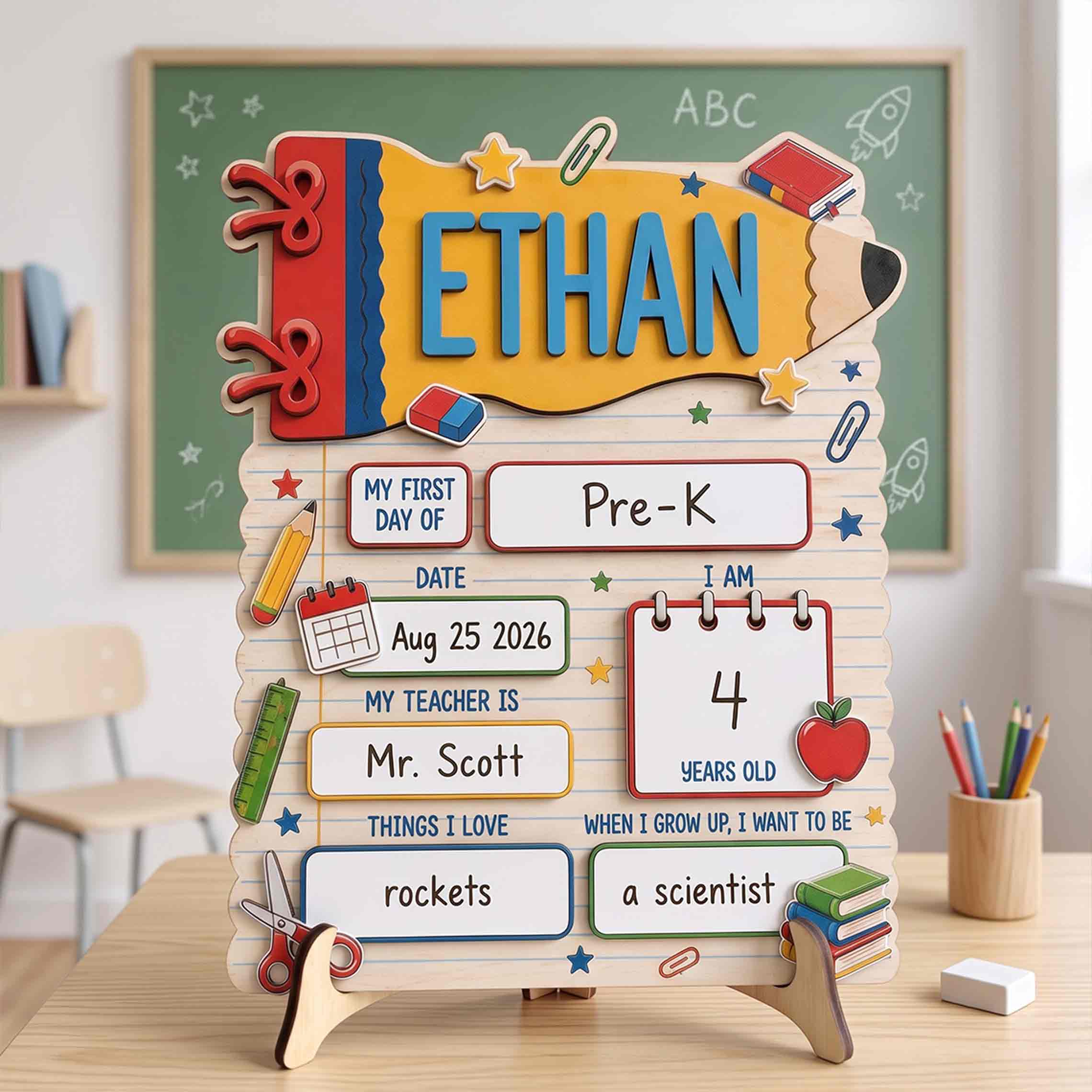 Personalized Colorful Pencil Theme First & Last Day School Sign, Reusable Dry Erase Board, Back to School Sign