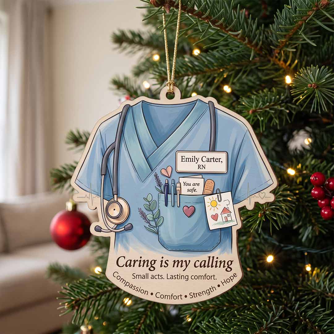 Caring Is My Calling Nurse Healthcare Appreciation Personalized Custom Name Nurse Keepsake 1-Layer Wooden Christmas Ornament for Nurses Gift