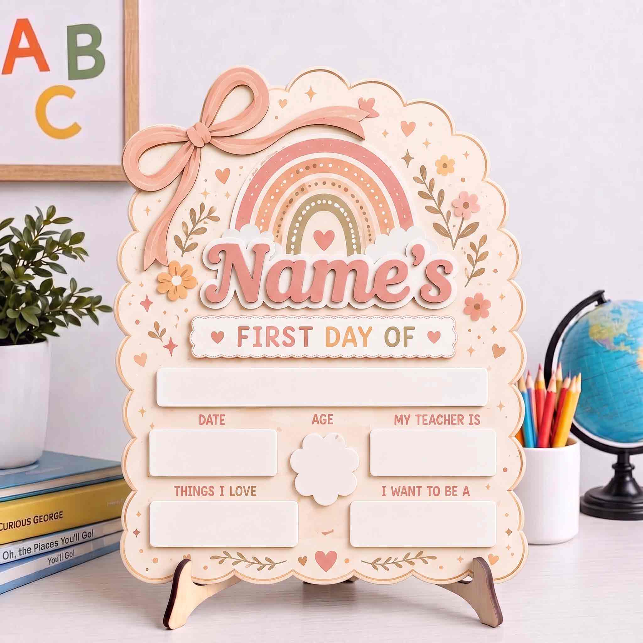 Personalized Scalloped Frame First & Last Day School Sign, Reusable Dry Erase Board, Back to School Sign