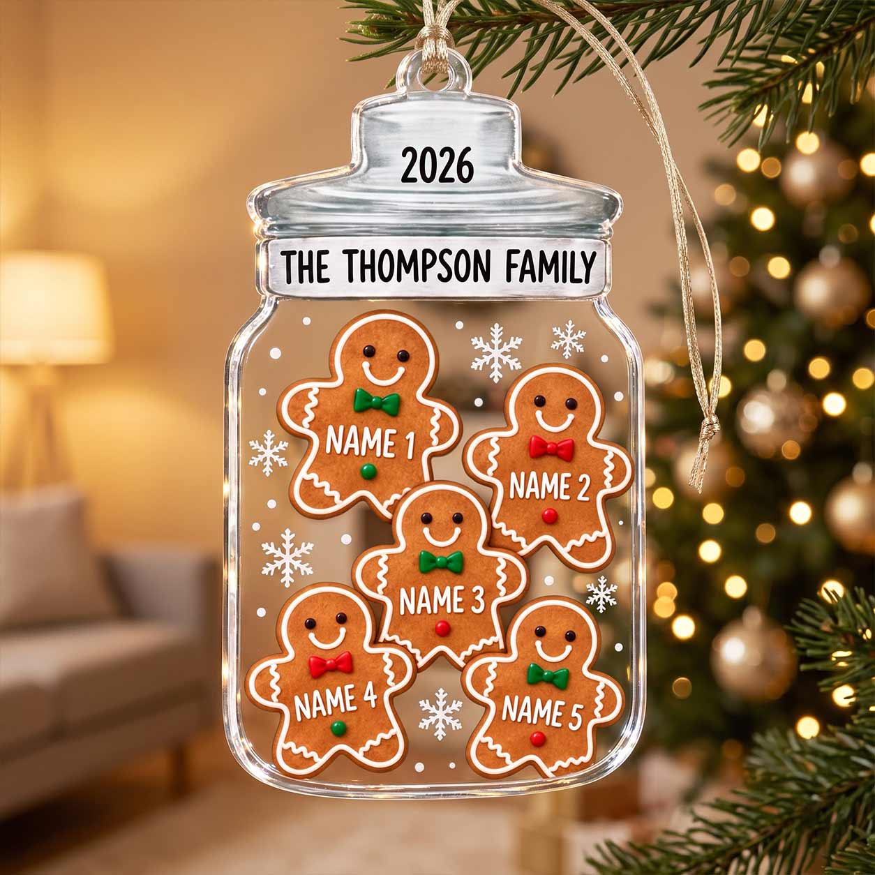 Gingerbread Family Christmas Jar Custom Family Members Name Names Family Keepsake Acrylic Christmas Ornament