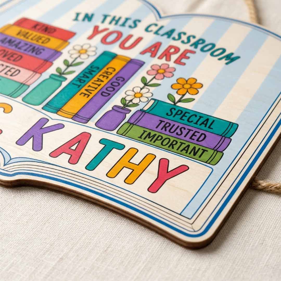 Personalized Teacher Name Wooden Sign Door Hanger Classroom Rules Book Themes Sign Wooden Classroom Decor, Back to School Sign