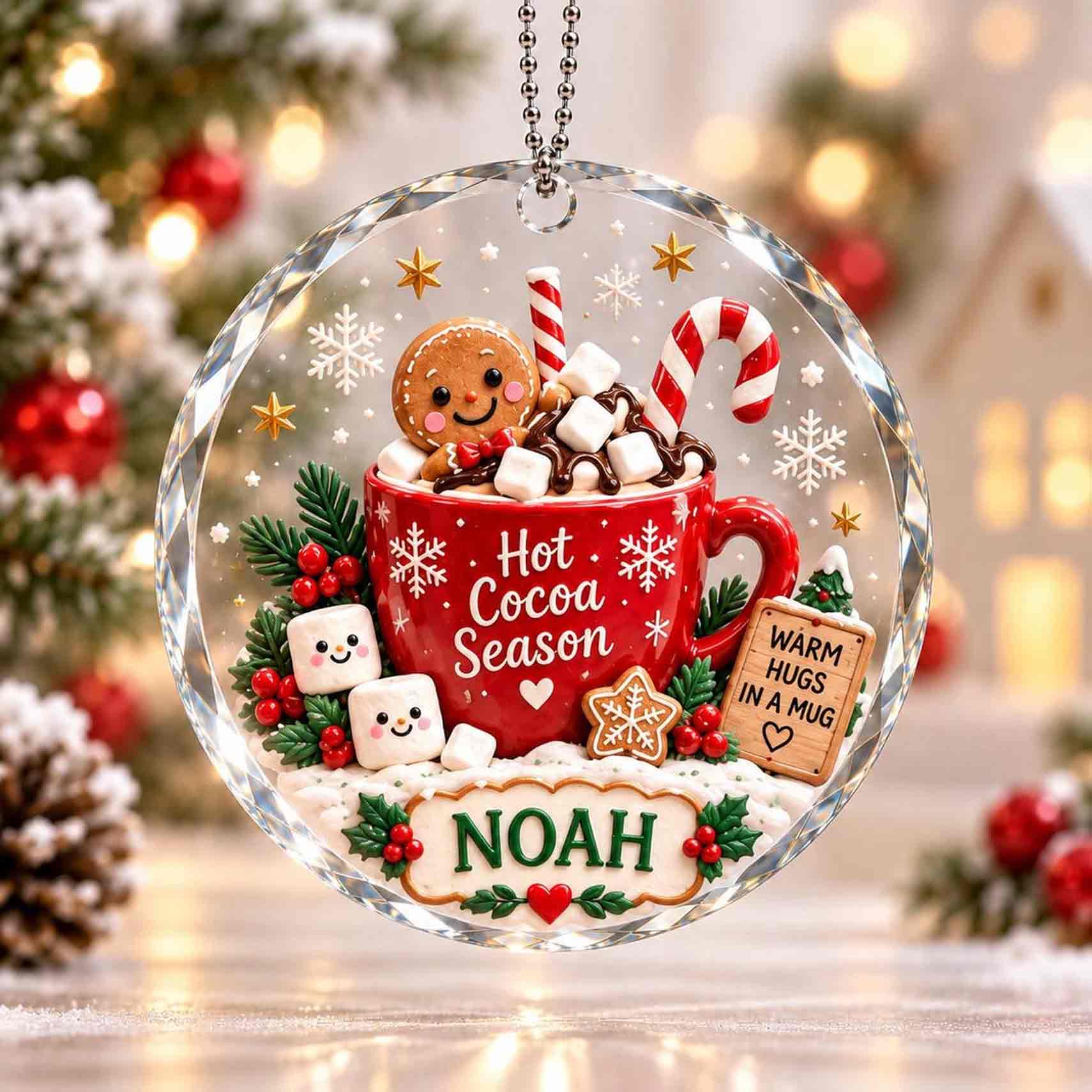 Hot Cocoa Season Gingerbread Custom Name Round Glass Ornament