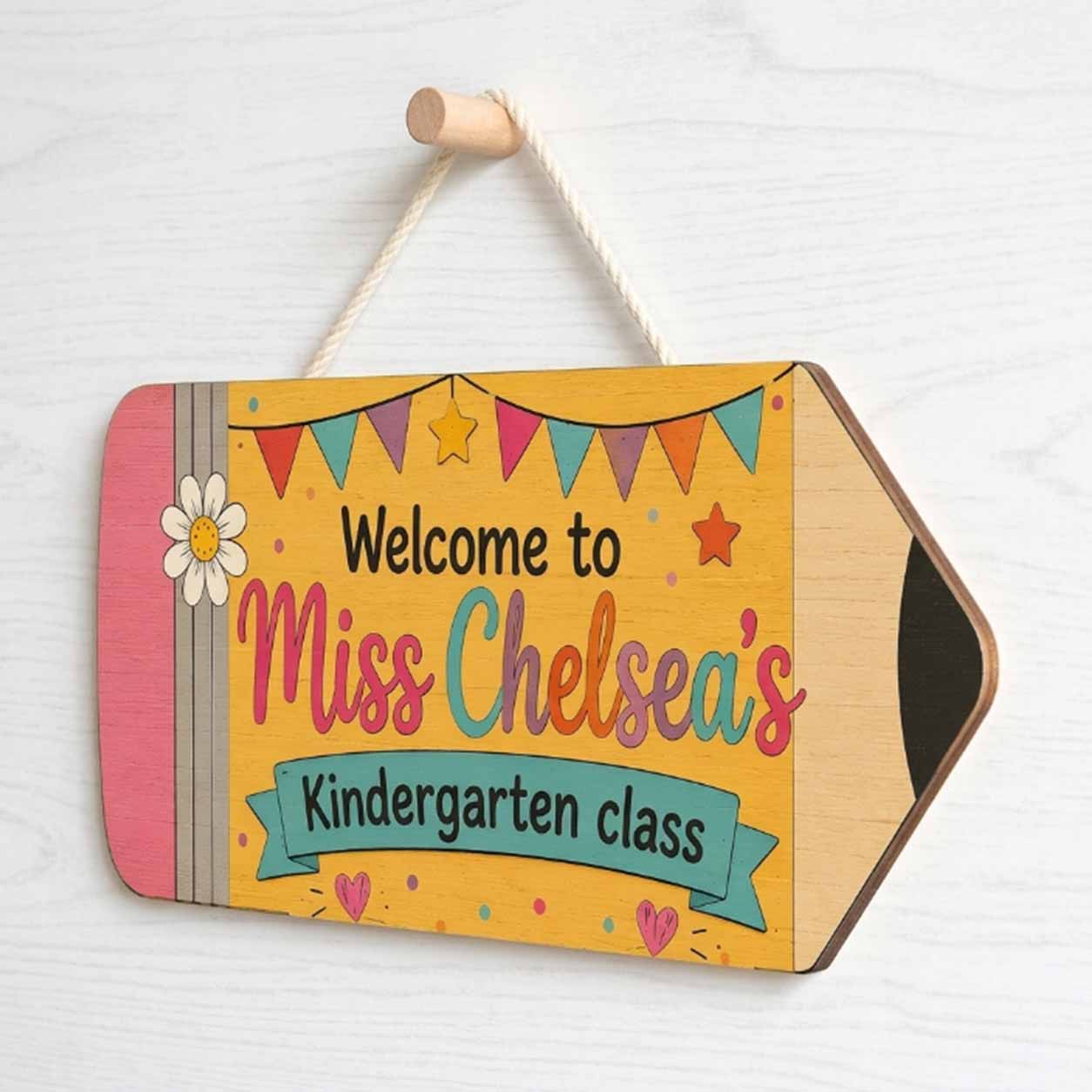 Personalized Teacher Name Wooden Sign Door Hanger Welcome To Kindergarten Class Wooden Classroom Decor