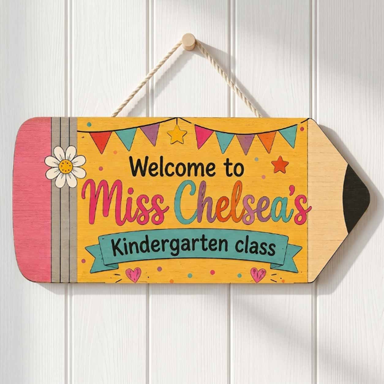 Personalized Teacher Name Wooden Sign Door Hanger Welcome To Kindergarten Class Wooden Classroom Decor