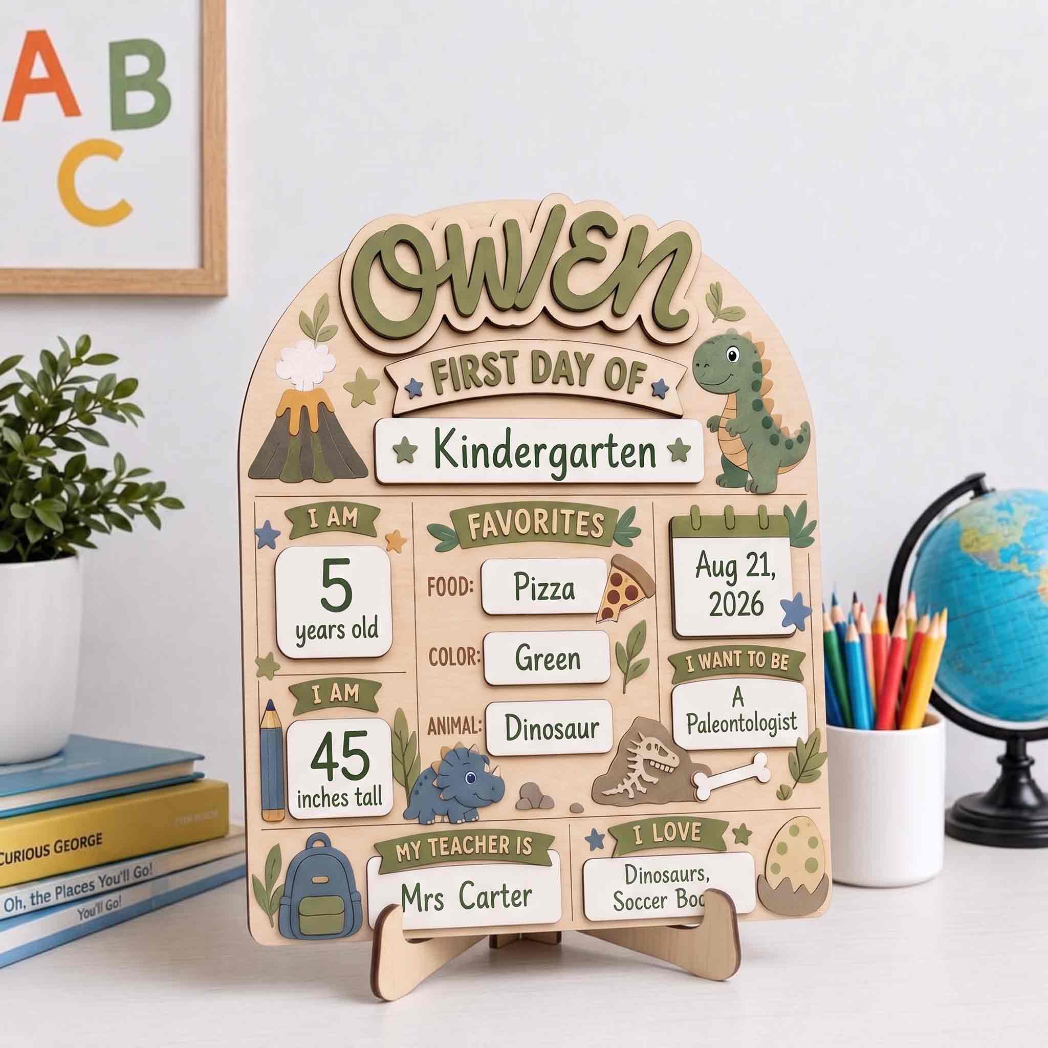 Personalized Dinosaur Adventure First Day School Board, Reusable Dry Erase Board, Back to School Sign