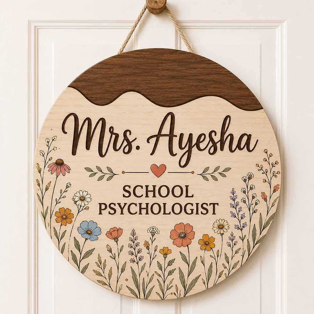 Personalized Teacher Name Wooden Sign Door Hanger School Psychologist Wooden Classroom Decor, Back to School Sign