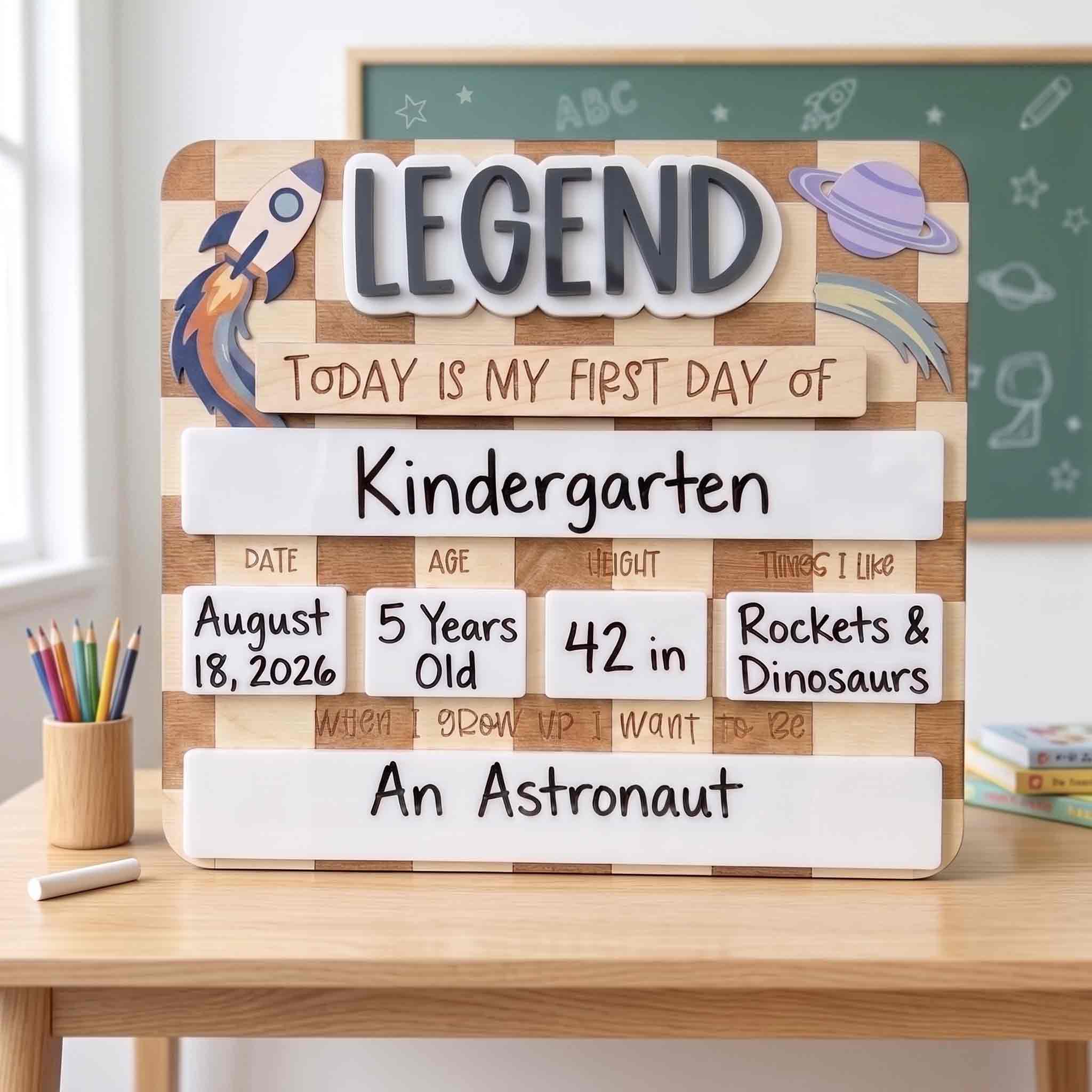 Personalized Rocket Explorer First & Last Day School Board, Reusable Dry Erase Board, Back to School Sign