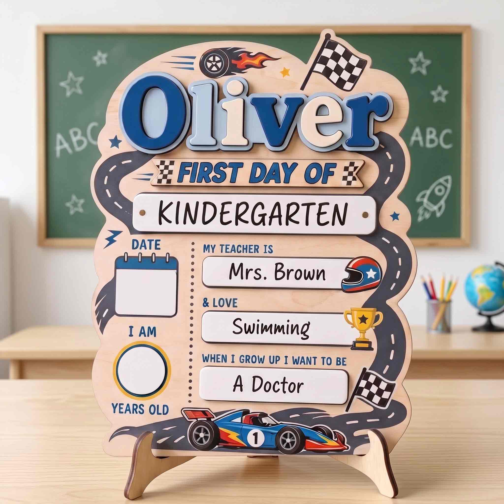 Personalized Formula Race Theme First & Last Day School Sign, Reusable Dry Erase Board, Back to School Sign
