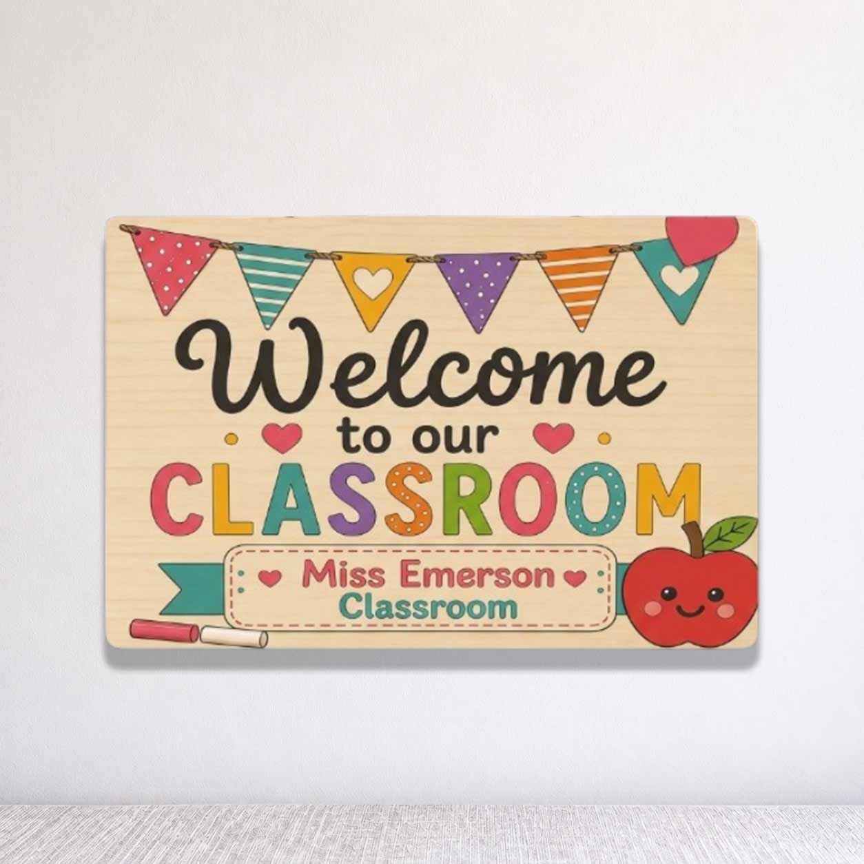 Personalized Teacher Name Wooden Sign Door Hanger Welcom to our classroom Wooden Classroom Decor, Back to School Sign