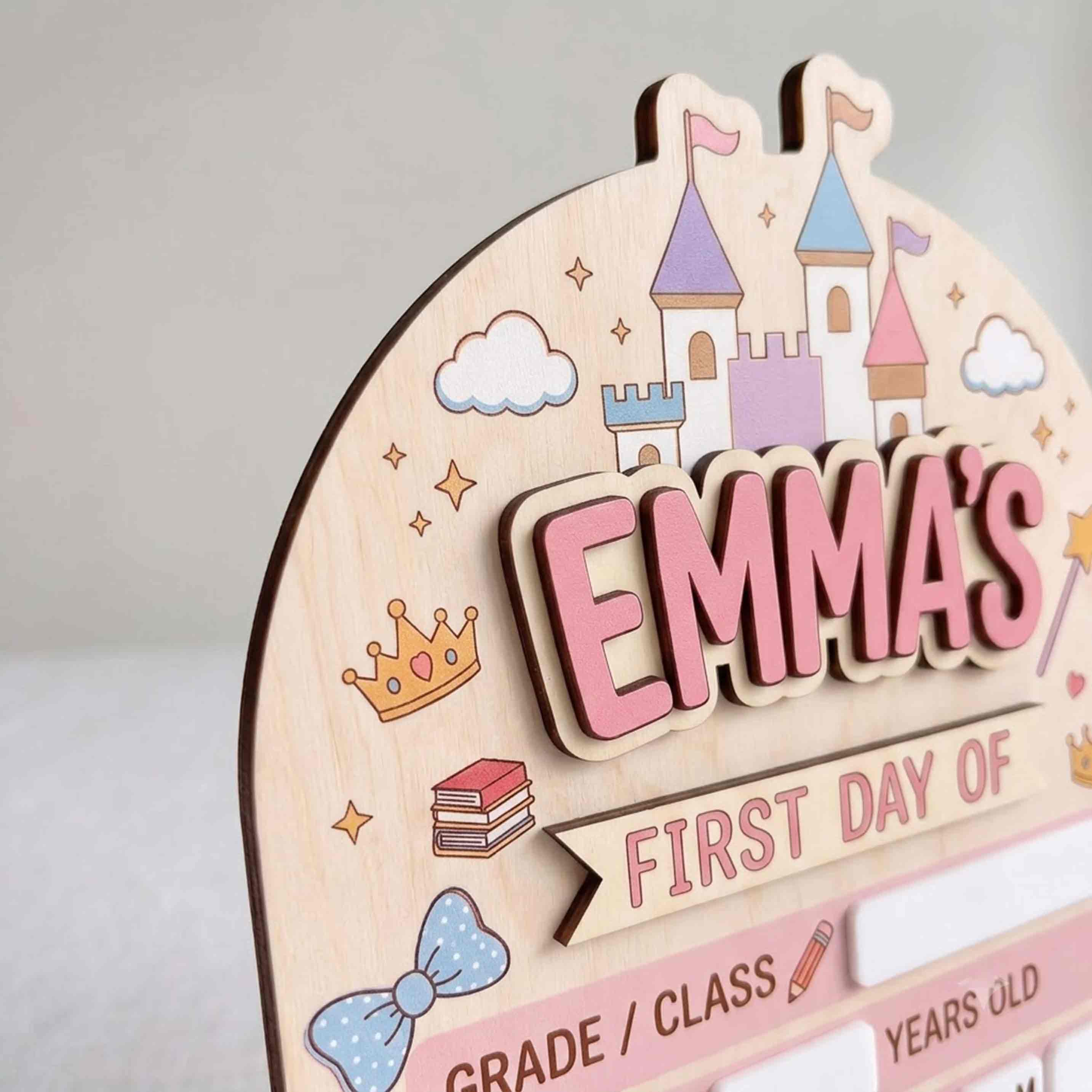 Personalized Princess School Adventure First & Last Day School Sign, Reusable Dry Erase Board, Back to School Sign