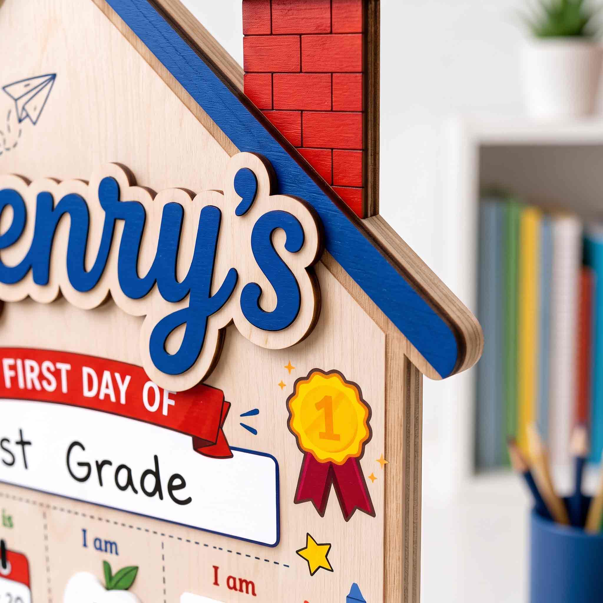 Personalized House Shaped First Day School Board, Reusable Dry Erase Board, Back to School Sign