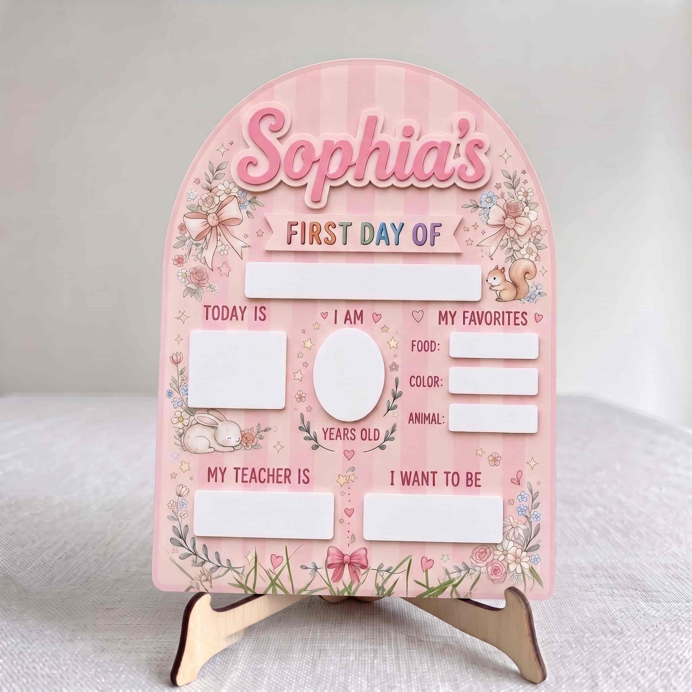 Personalized Coquette Bunny First Day School Board, Reusable Dry Erase Board, Back to School Sign