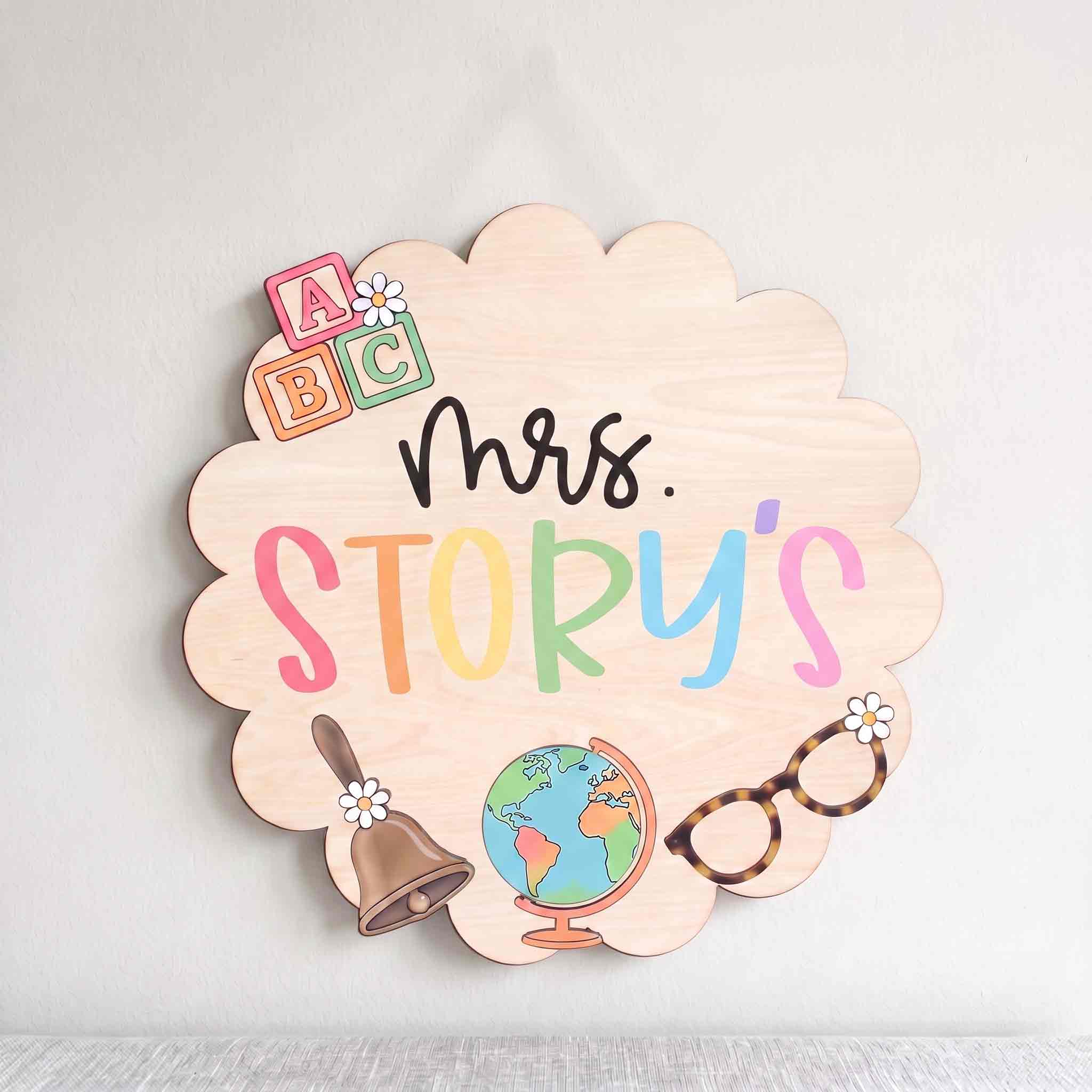 Personalized Elementary Teacher Classroom Door Hanger, ABC Blocks Wooden Welcome Sign