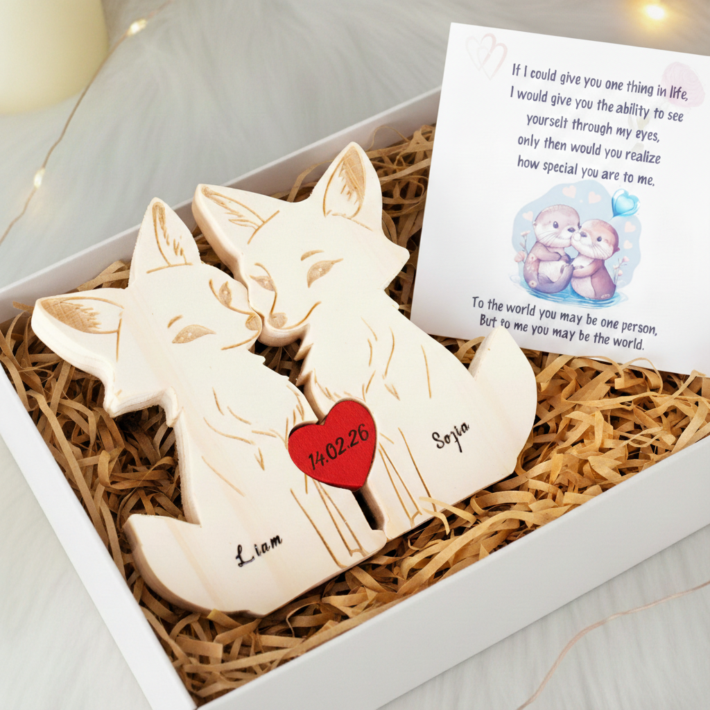 Personalized Fox Couple Edition Custom Wooden Puzzle