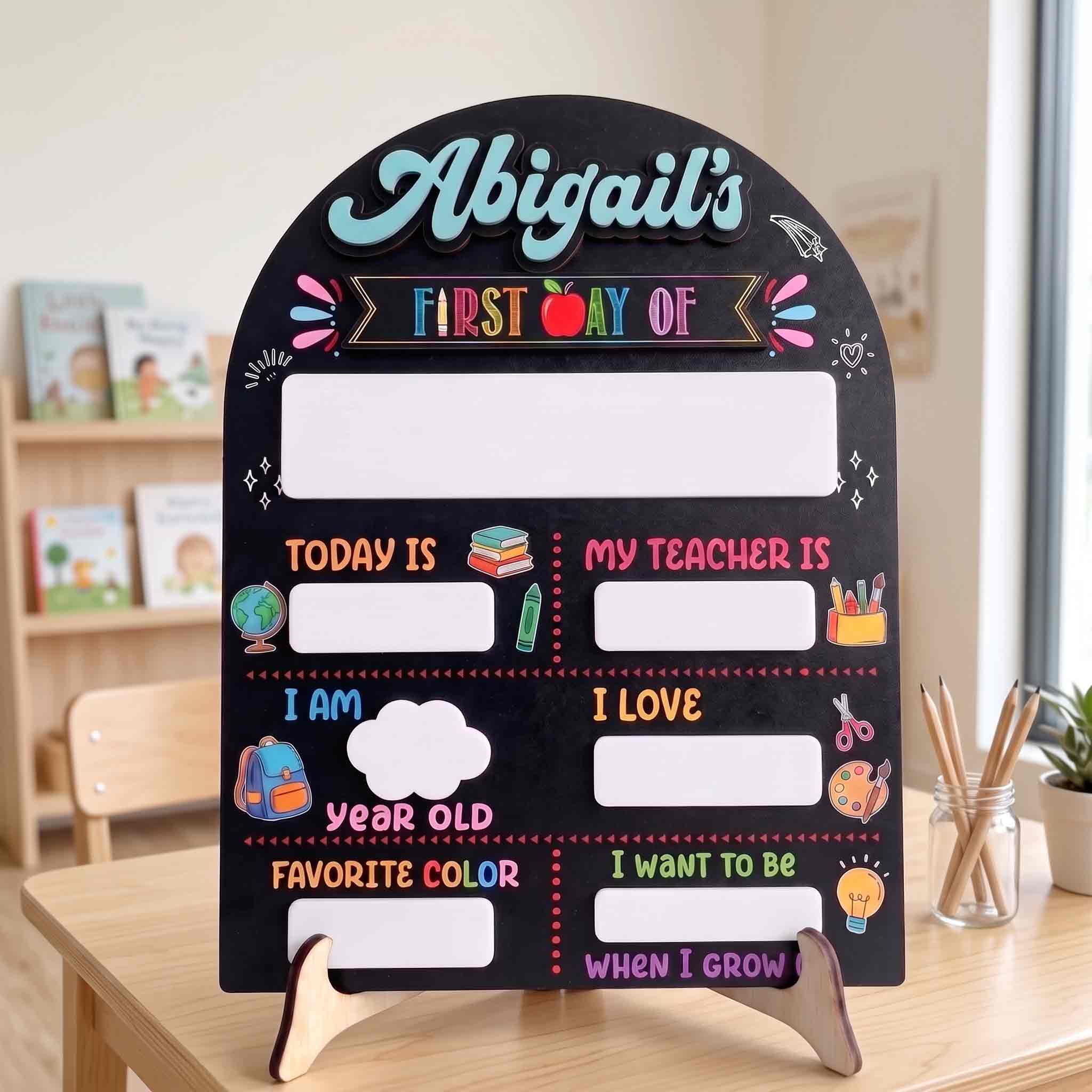 Personalized Chalkboard School Board, Custom Name Back to School Sign, Wooden School Sign