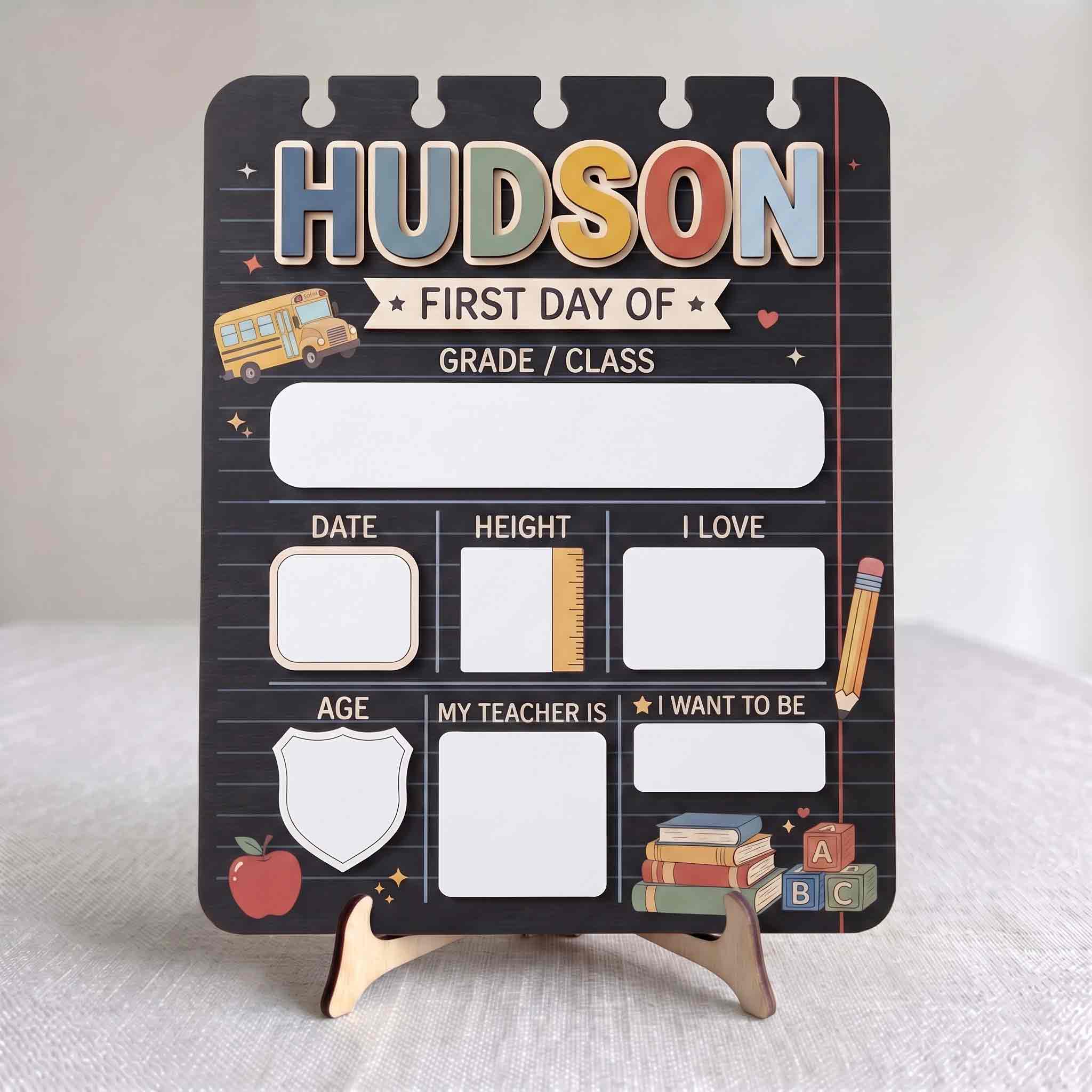 Personalized Grid Notebook Lines First & Last Day School Sign, Reusable Dry Erase Board, Back to School Sign