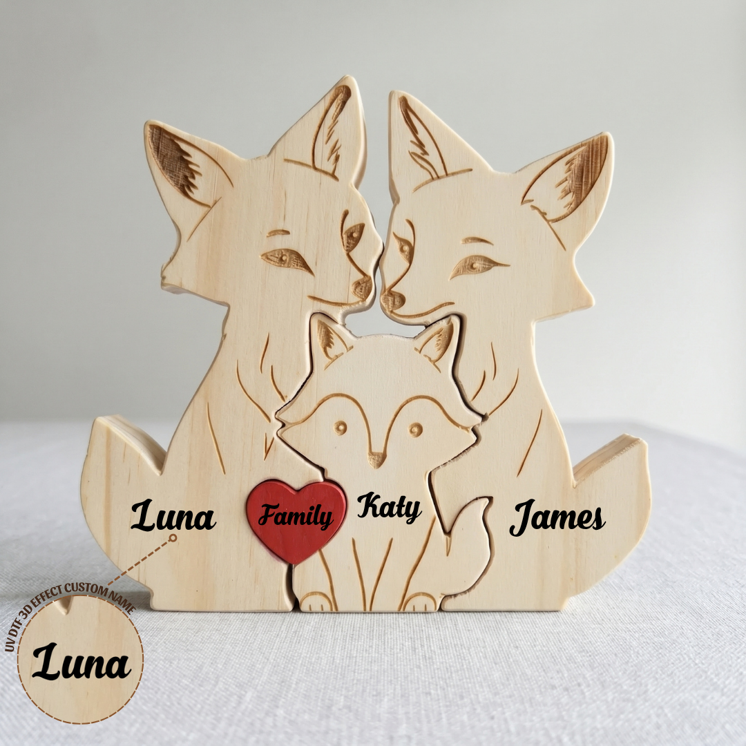 Personalized Fox 3 Pieces Family Edition Custom Wooden Puzzle