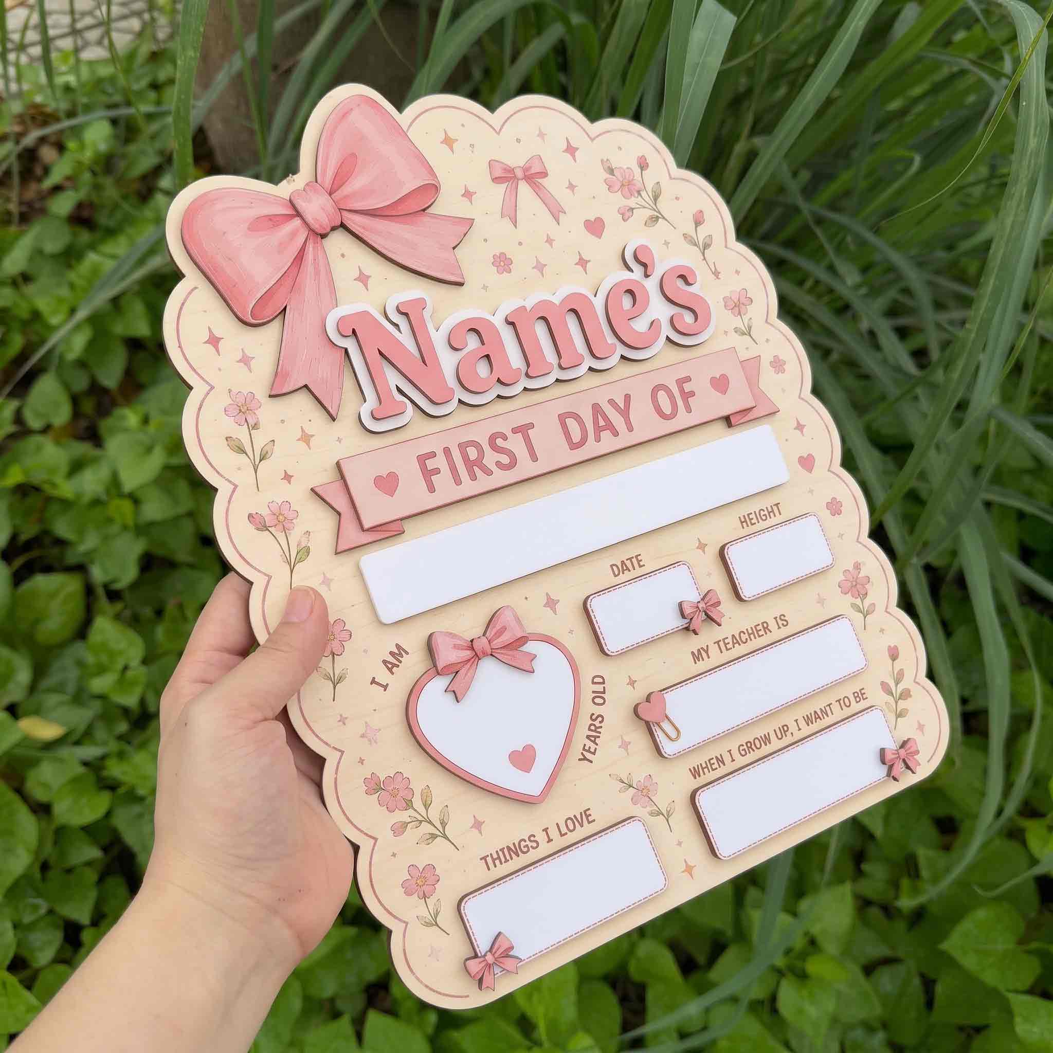 Personalized Delicate Floral Theme First & Last Day School Sign, Reusable Dry Erase Board, Back to School Sign