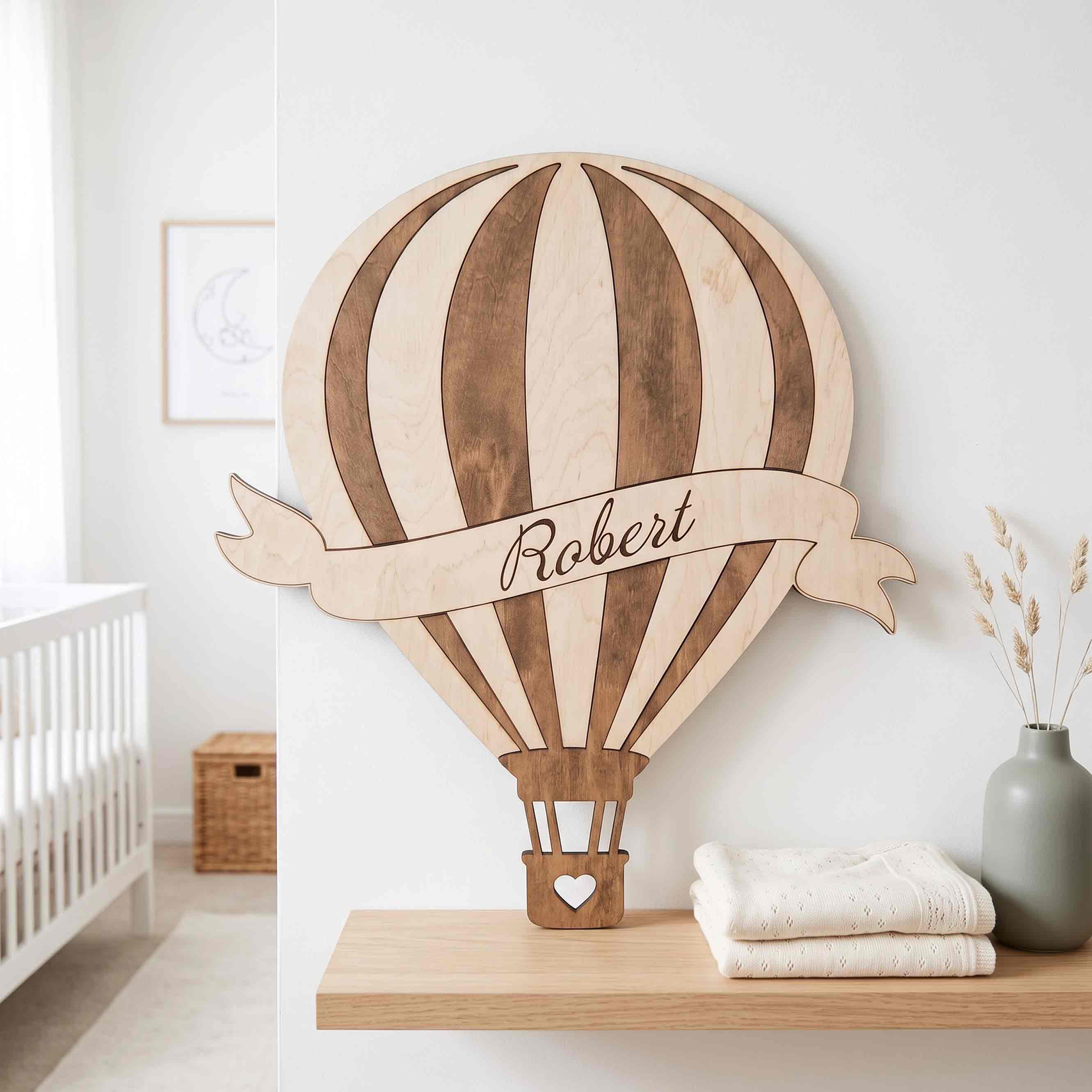 Personalized Hot Air Balloon Nursery Name Sign Wooden Baby Room Decor