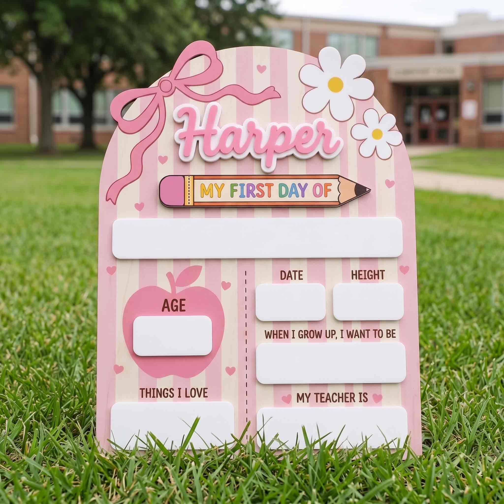Personalized Pink Pencil First Day School Board, Reusable Dry Erase Board, Back to School Sign
