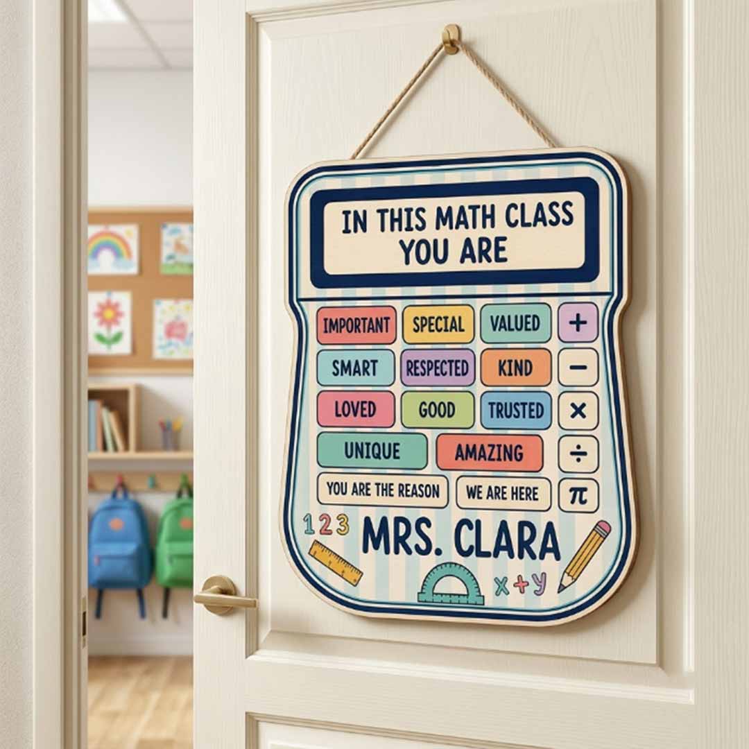 Personalized Teacher Name Wooden Sign Door Hanger Rules In The Math Class Wooden Classroom Decor, Back to School Sign