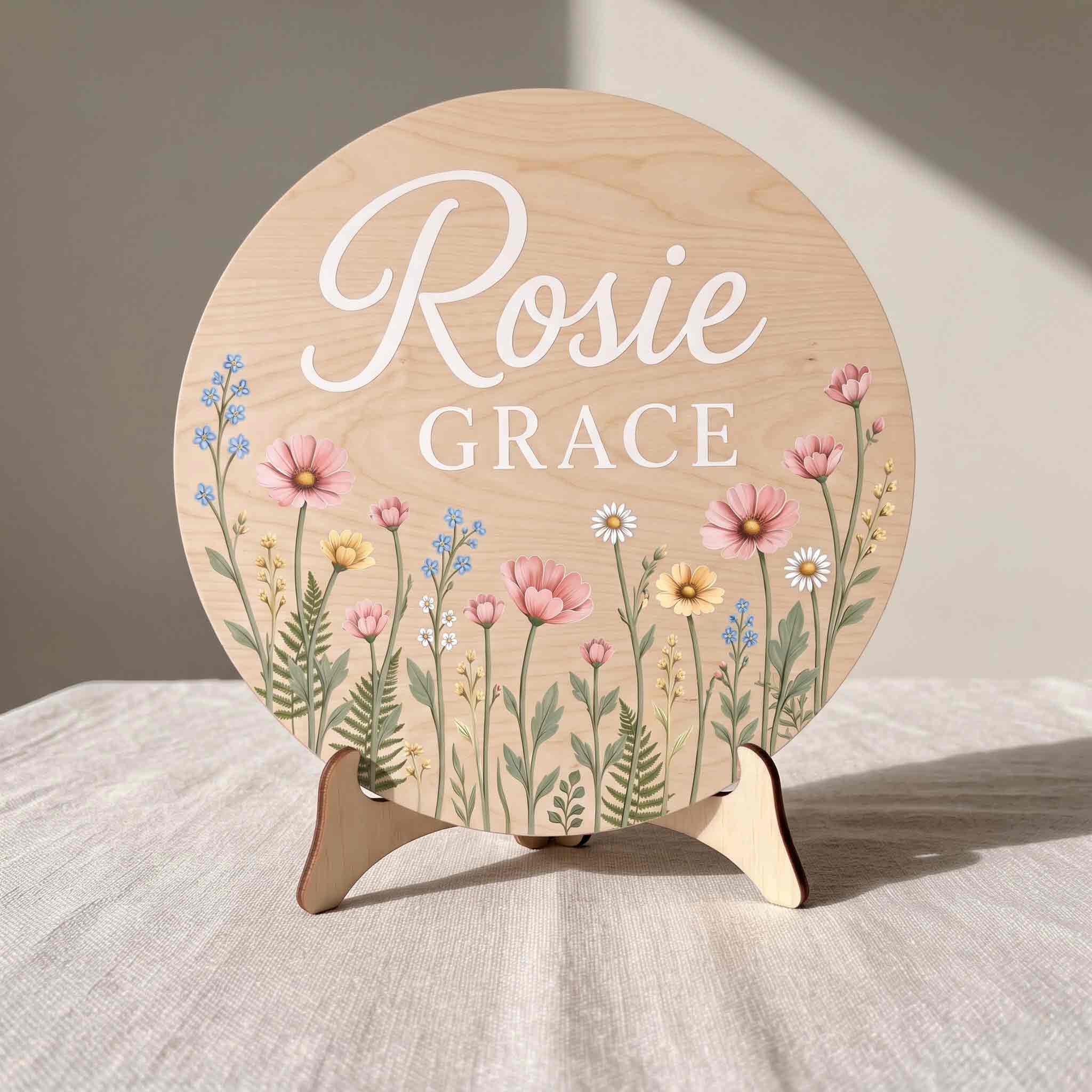Personalized Wildflower Meadow Nursery Name Sign Wooden Baby Room Decor