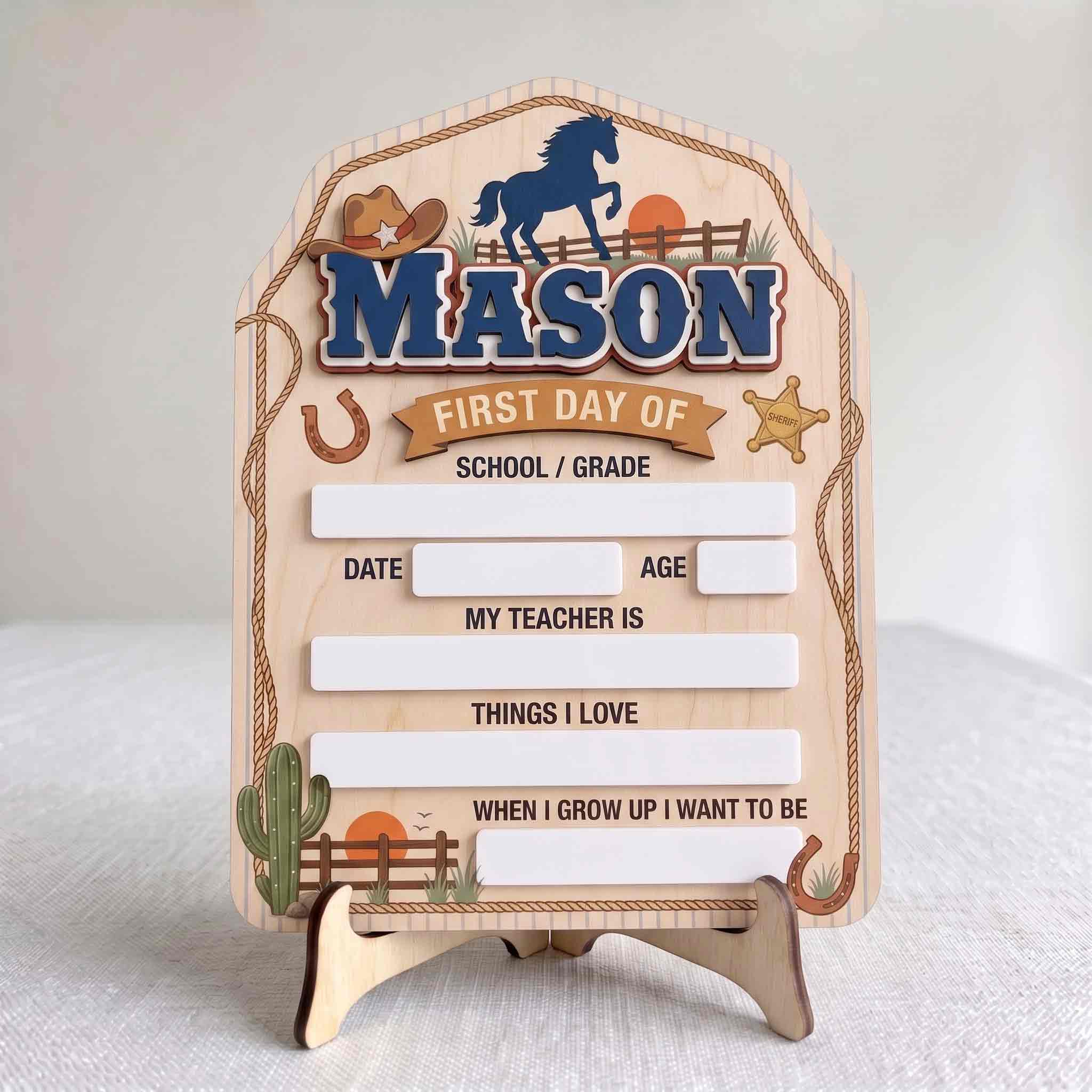 Personalized Western Cowboy Theme First & Last Day School Sign, Reusable Dry Erase Board, Back to School Sign