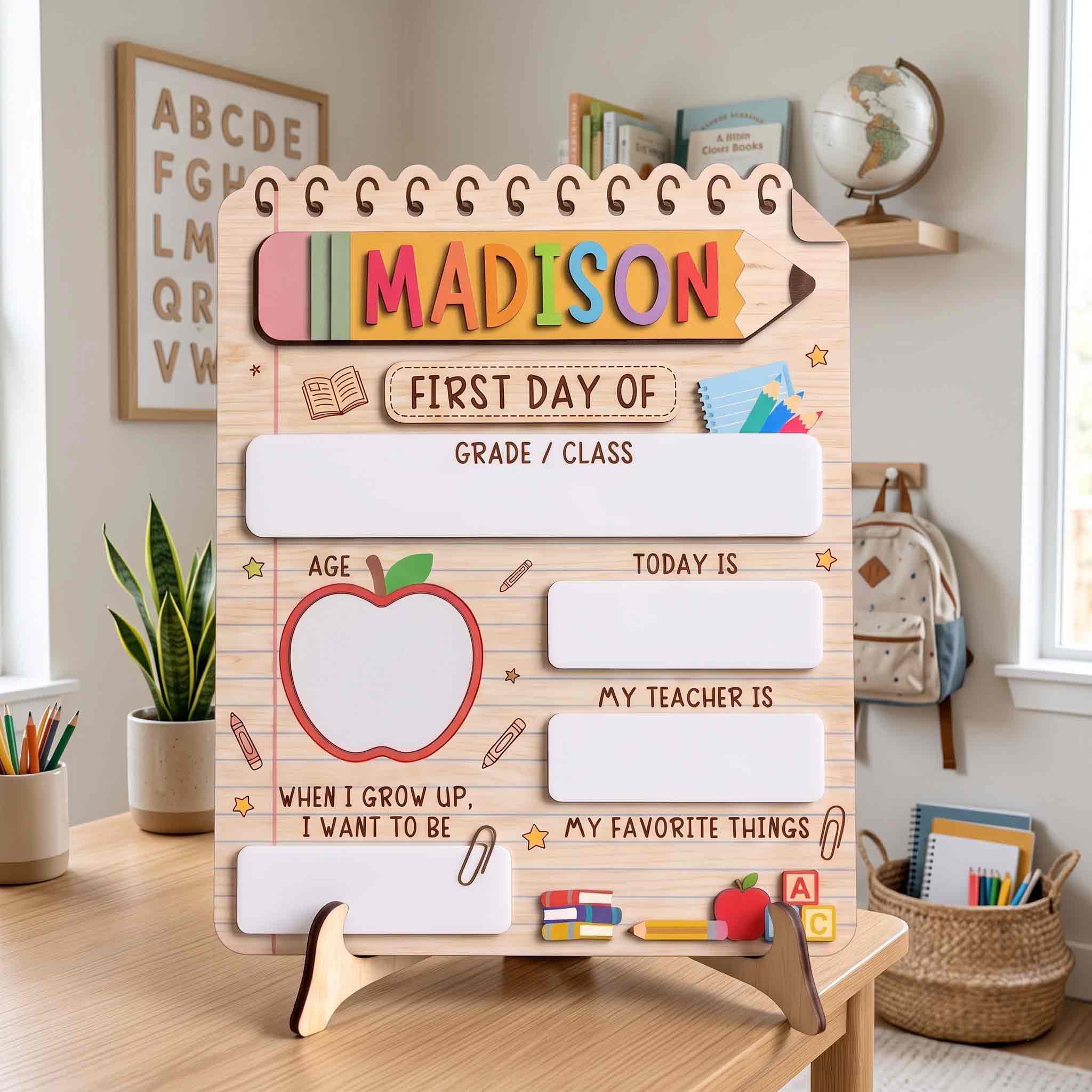 Personalized Cute School Supplies First & Last Day School Sign, Reusable Dry Erase Board, Back to School Sign