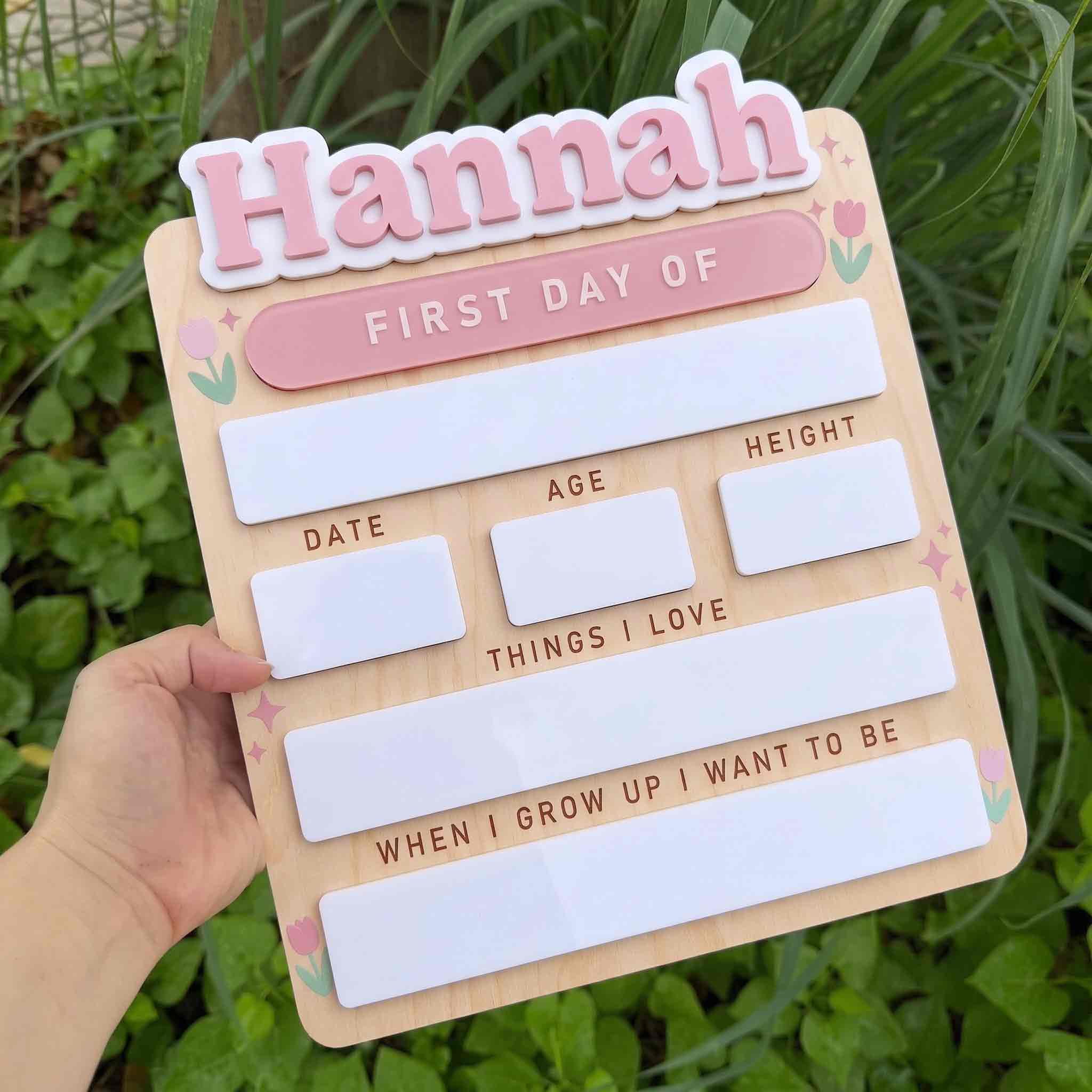 Personalized Tulip Garden Theme First & Last Day School Sign, Reusable Dry Erase Board, Back to School Sign