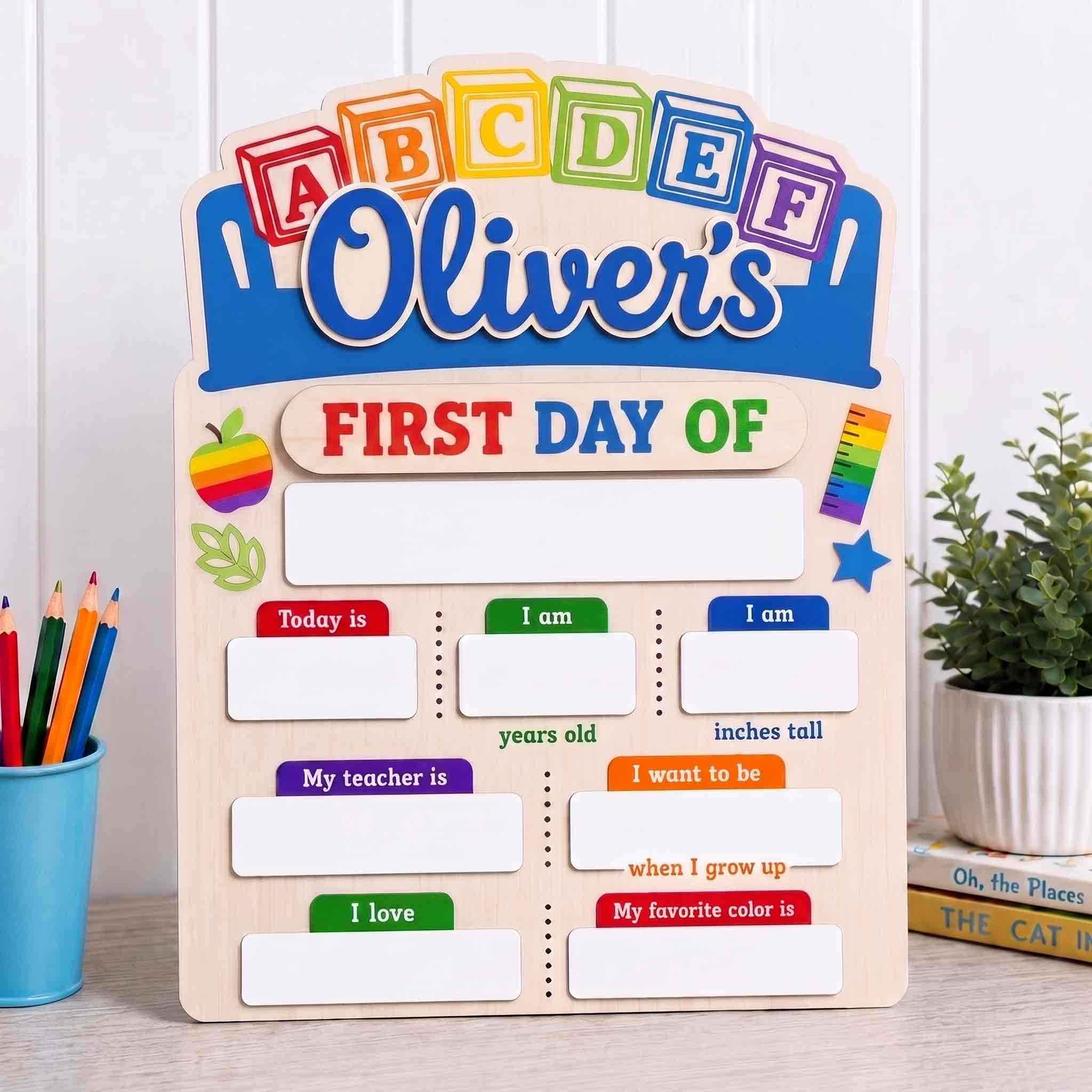 Personalized ABC Blocks First Day School Board, Reusable Dry Erase Board, Back to School Sign
