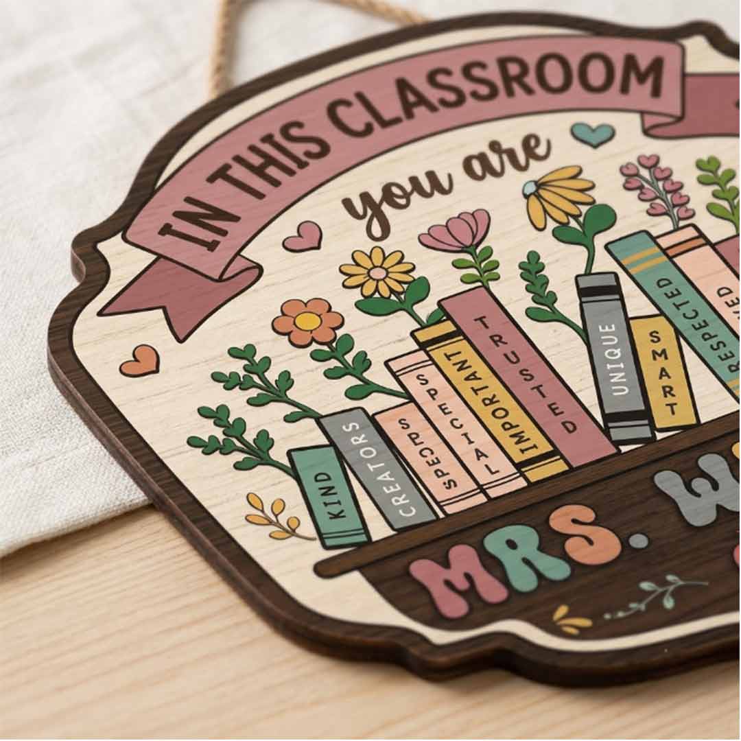 Personalized Teacher Name Wooden Sign Door Hanger Classroom Rules Sign Wooden Classroom Decor, Back to School Sign