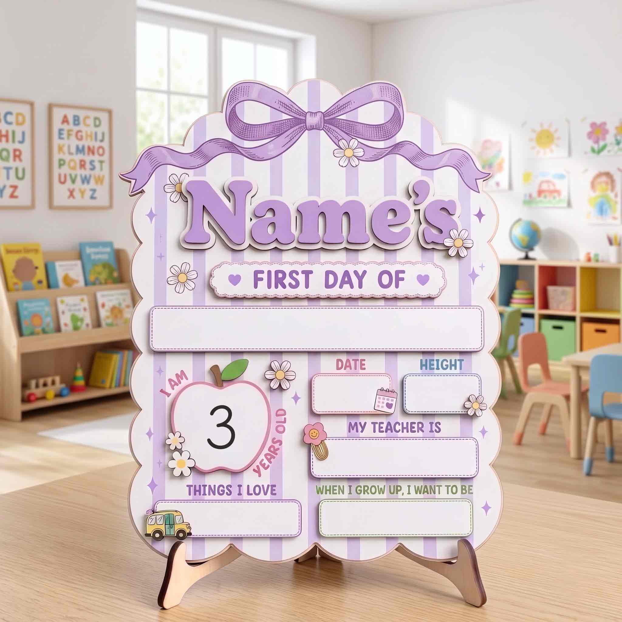 Personalized Lavender Stripes First & Last Day School Sign, Reusable Dry Erase Board, Back to School Sign