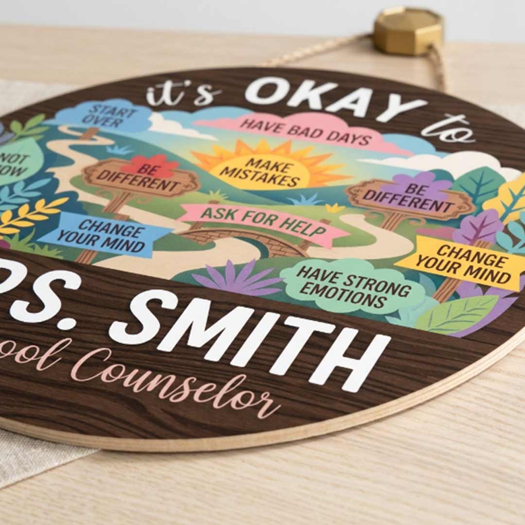 Personalized Teacher Name Wooden Sign Door Hanger It's Okay To Go School Counselor Sign Wooden Classroom Decor, Back to School Sign