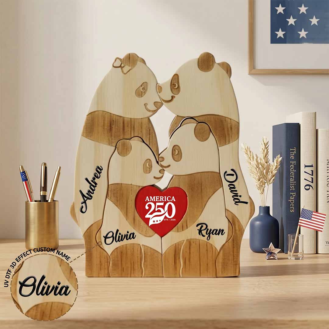 Personalized A250 Panda  2,3,4, 5 Pieces Family Edition Custom Wooden Puzzle