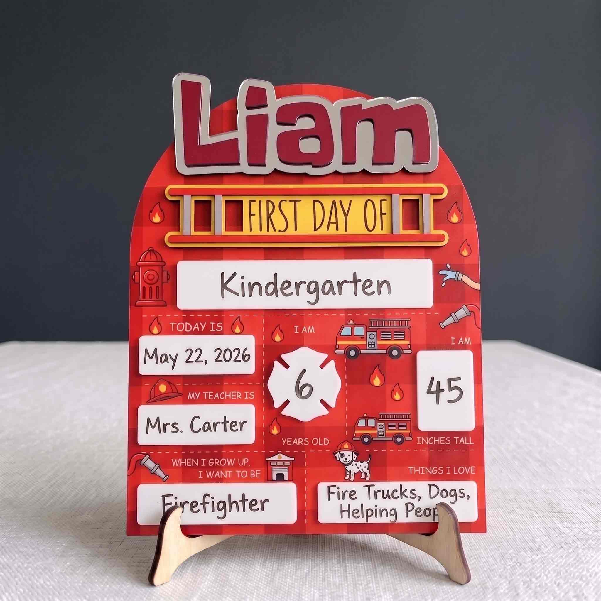Personalized Firefighter First Day School Board, Reusable Dry Erase Board, Back to School Sign