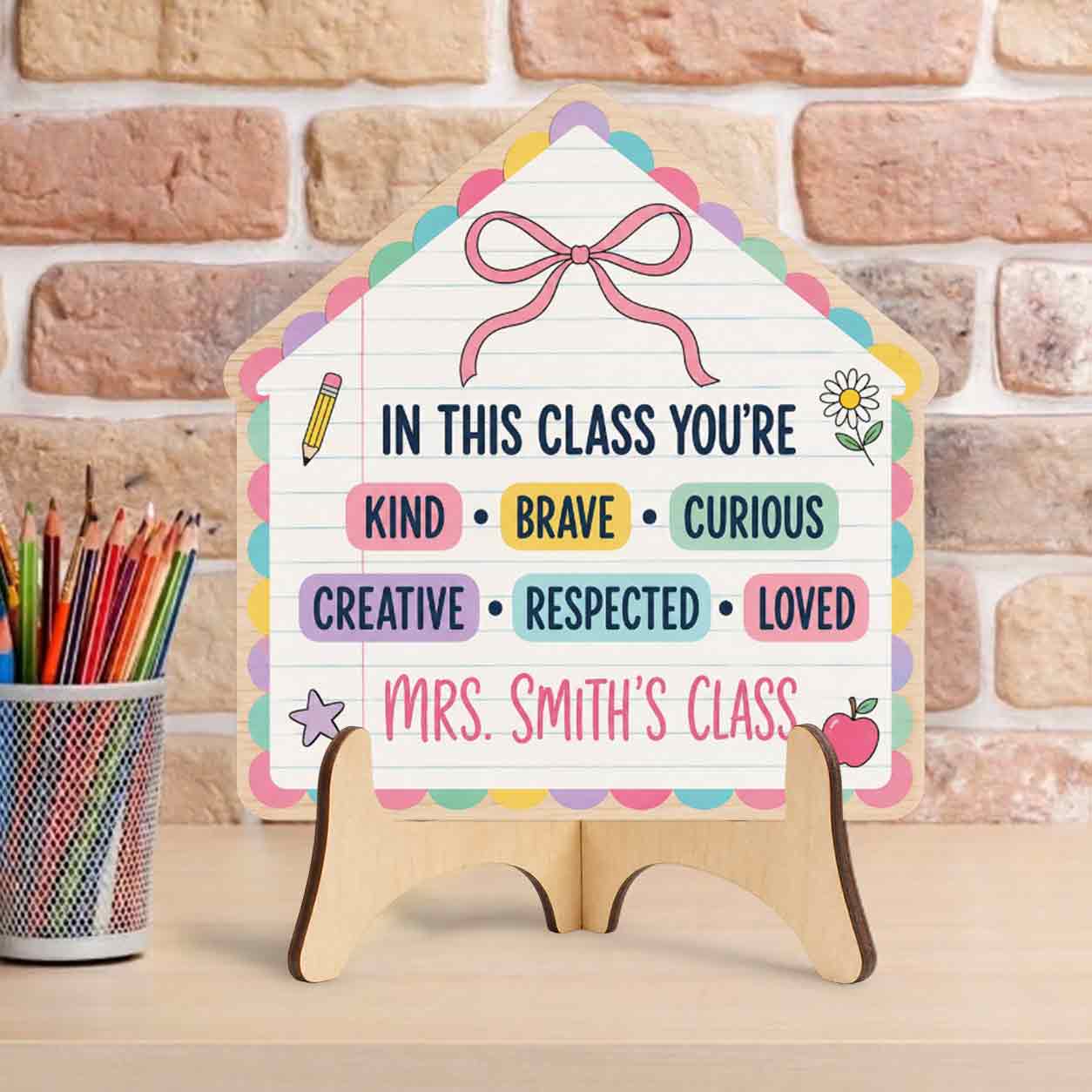Personalized Teacher Name Wooden Sign Door Hanger Adorable Floral Welcome Class Sign Wooden Classroom Decor, Back to School Sign