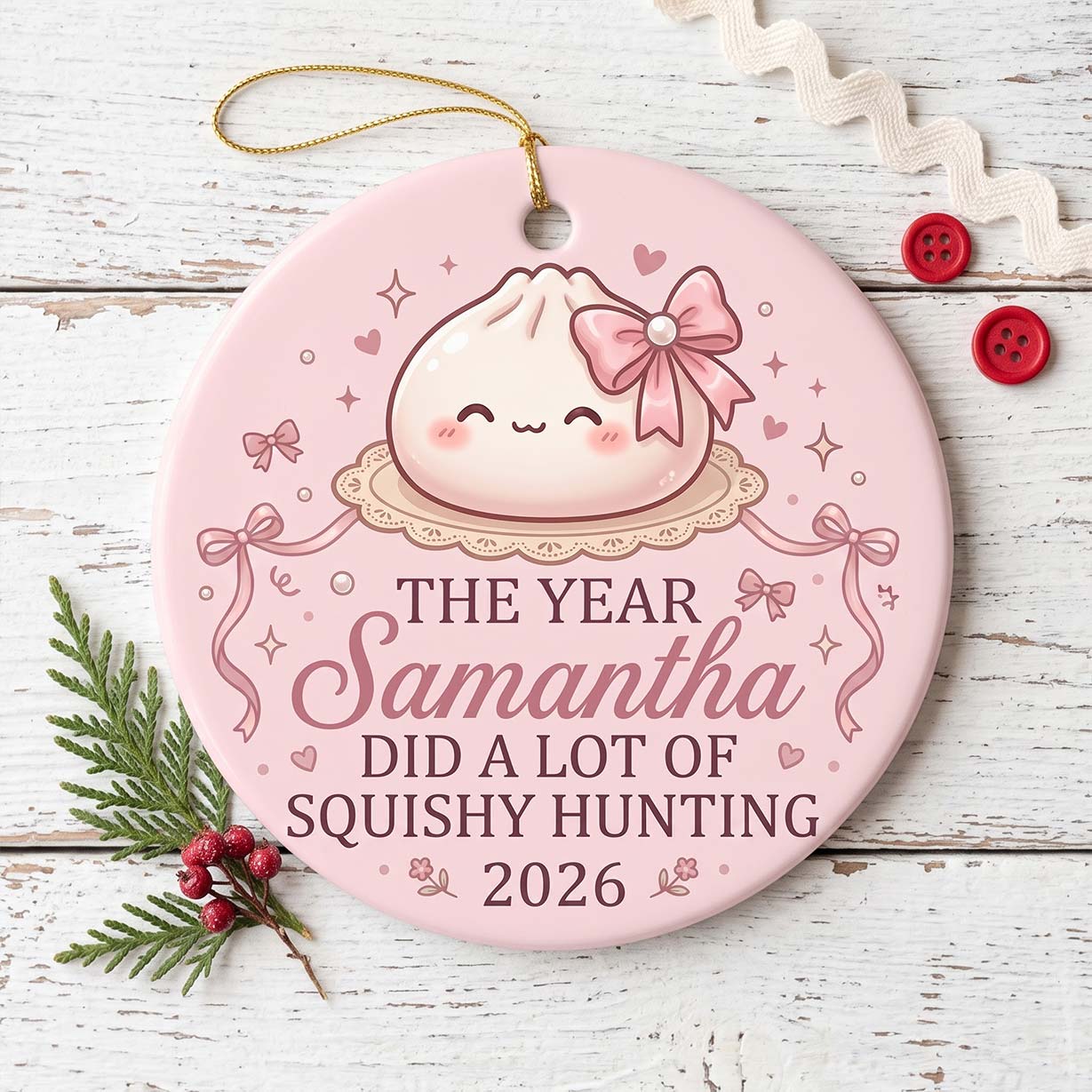Squishy Hunting 2026 Custom Name Date Round Ceramic Christmas Ornament Cute Squishy Christmas Gift
