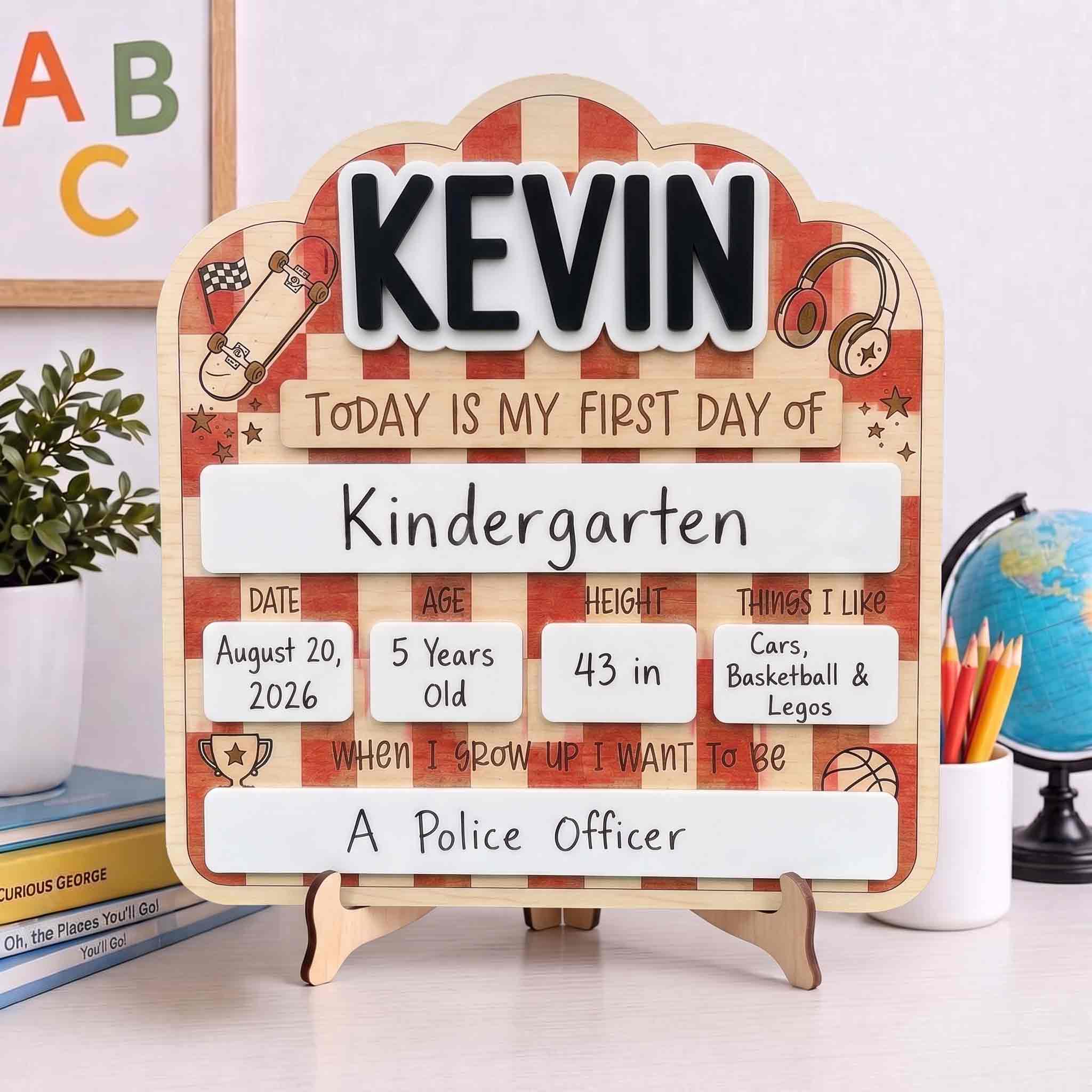 Personalized Red Gingham First & Last Day School Board, Reusable Dry Erase Board, Back to School Sign